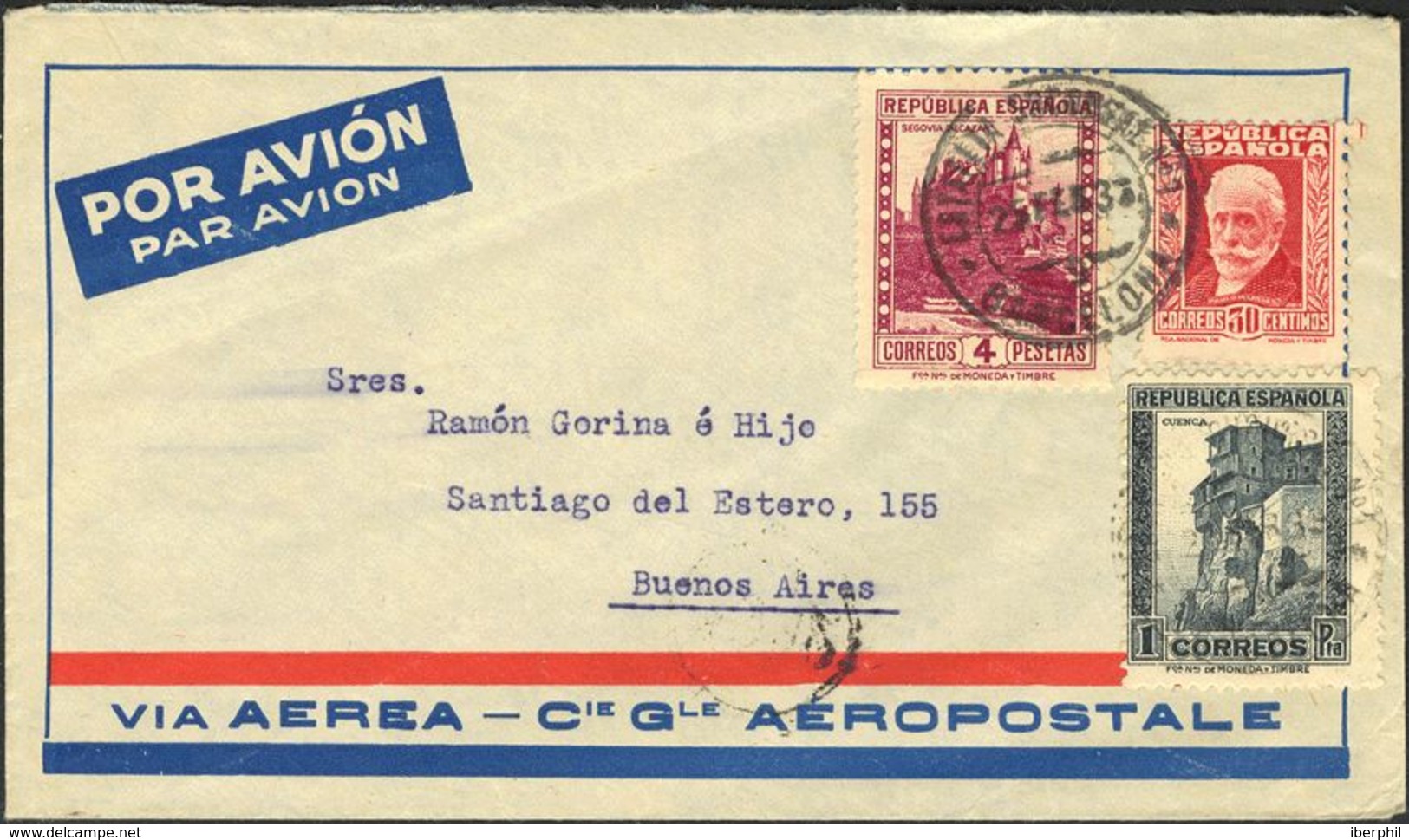 España. República Española Correo Aéreo. Sobre 669, 673, 674. 1933. 30 Cts, 1 Pta, 4 Pta. BARCELONA A BUENOS AIRES. Mata - Briefe U. Dokumente