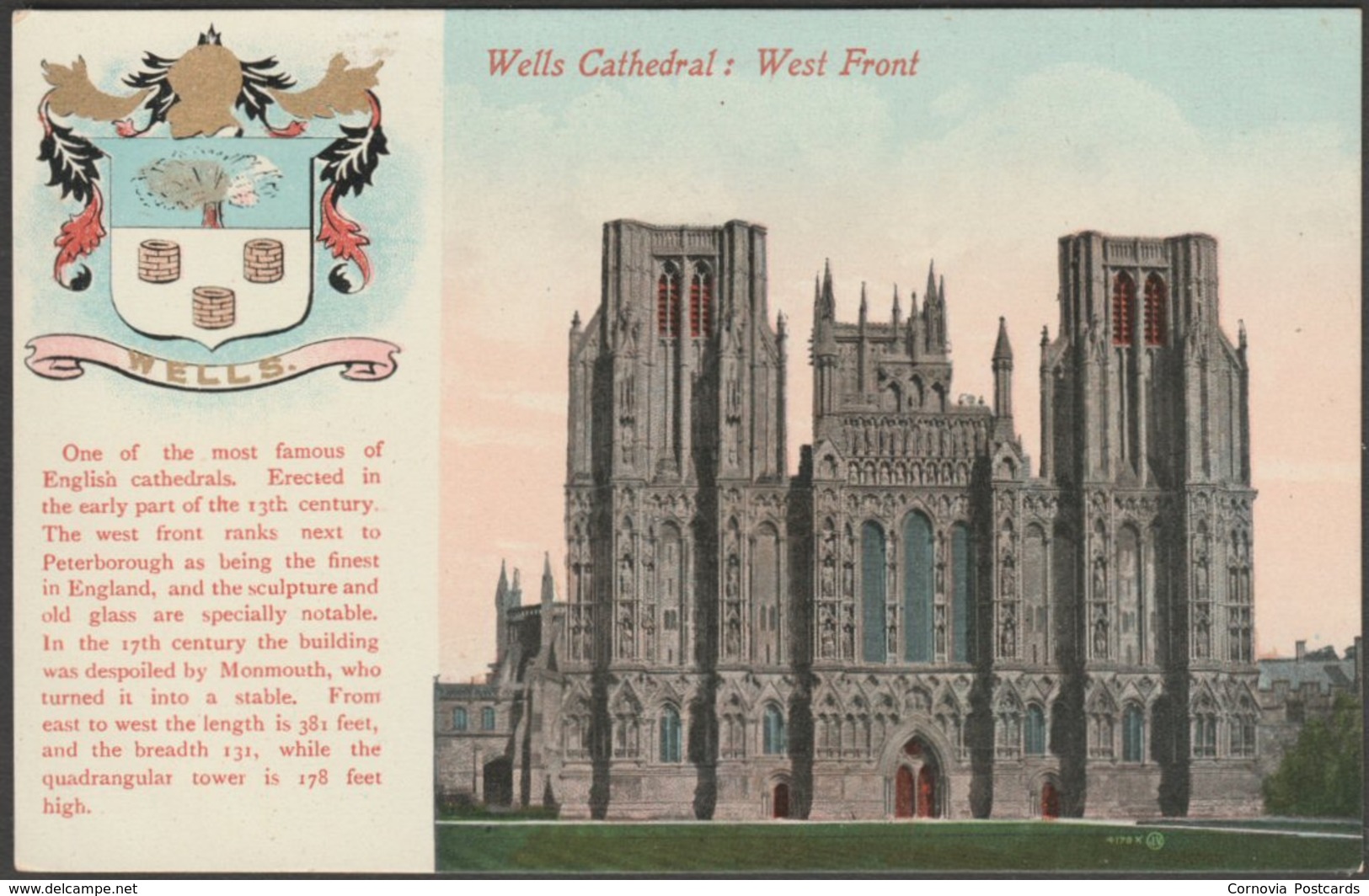 West Front, Wells Cathedral, Somerset, C.1905-10 - Valentine's Postcard - Wells