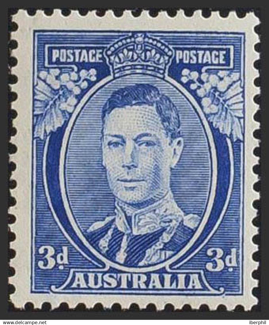 Australia. MNH **Yv 113B. 1937. 3 P Azul Intenso (papel Ordinario). MAGNIFICO Y RARO. (SG168ca) - Otros & Sin Clasificación