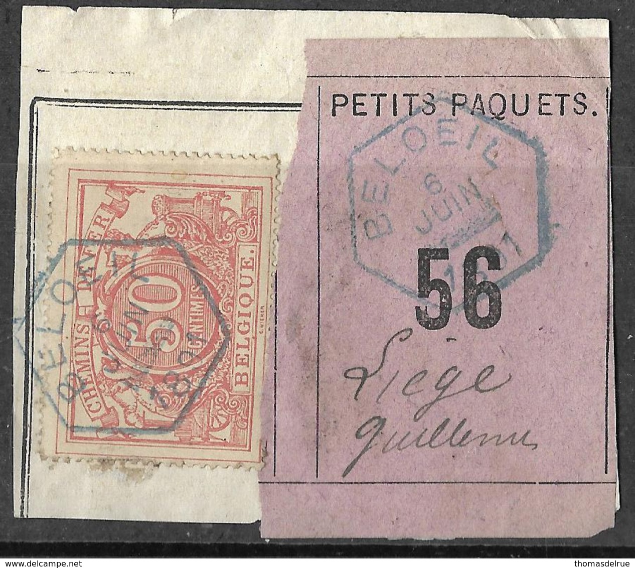 A0.6:BELOEIL:N°11: Hexagone: Type Bb > Liège Guillem. Op Fragm. "Lettre De Voiture": 56: Blauwe Stempel - Used