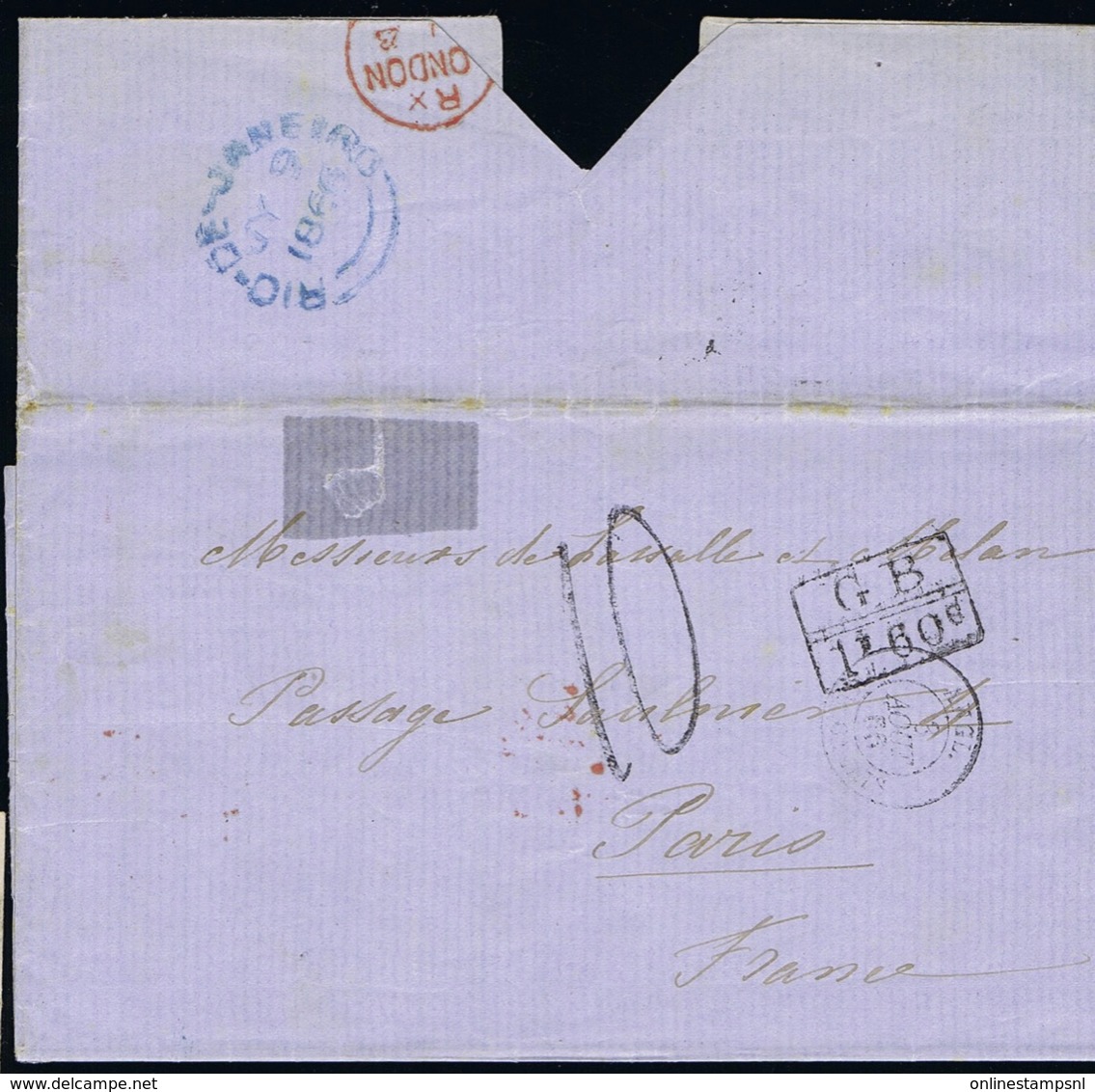 Brasil Complete Letter 9-7-1866 Rio De Janeiro British Postoffice -> Calais Paris  GB 1"50 D Cancel - Covers & Documents