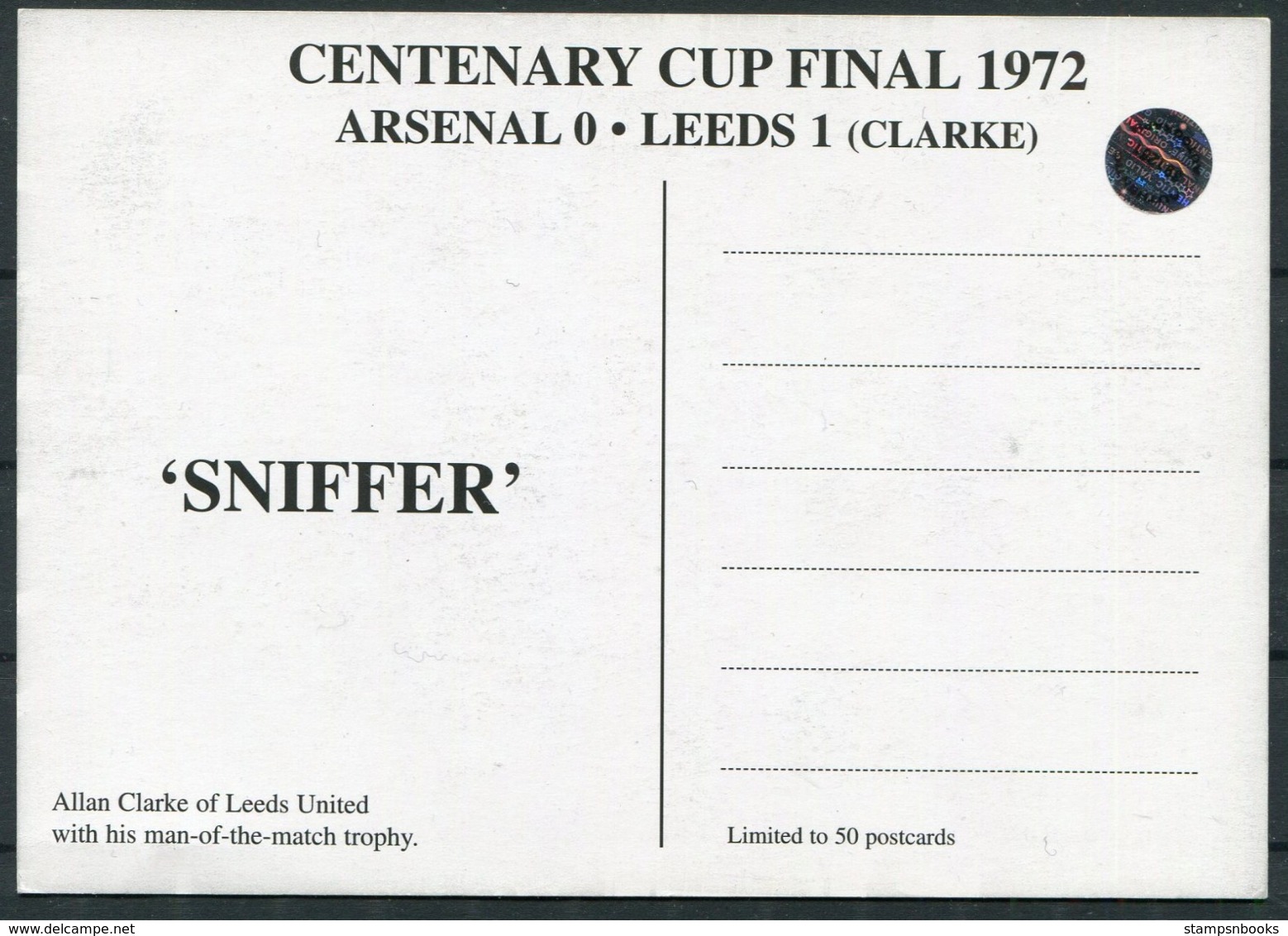 1972 Allen Clarke, Leeds United V Arsenal FA Cup Final SIGNED Postcard. Original Signature - Other & Unclassified