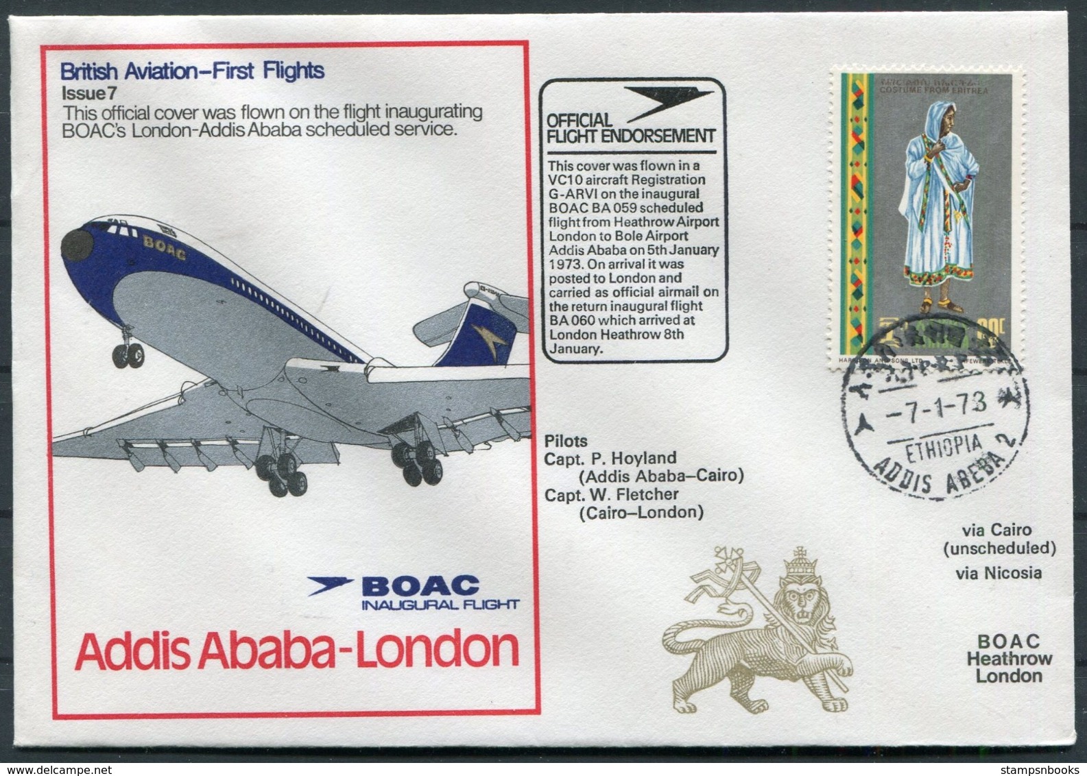 1973 Ethiopia B.O.A.C. First Flight Cover Addis Ababa - London - Ethiopia