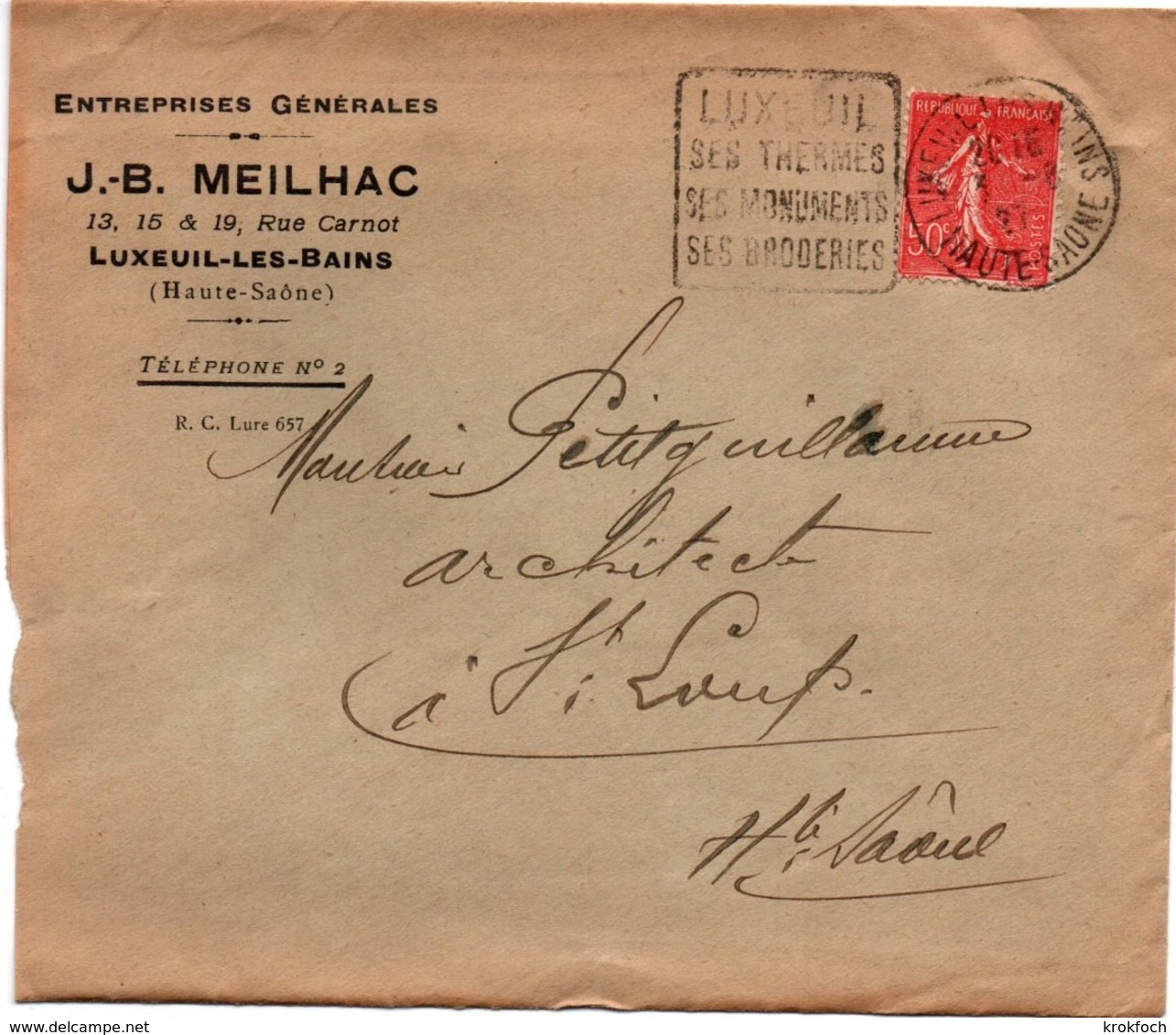 Luxeuil 1927 - Daguin Thermes Broderies - Meilhac - Mechanical Postmarks (Advertisement)