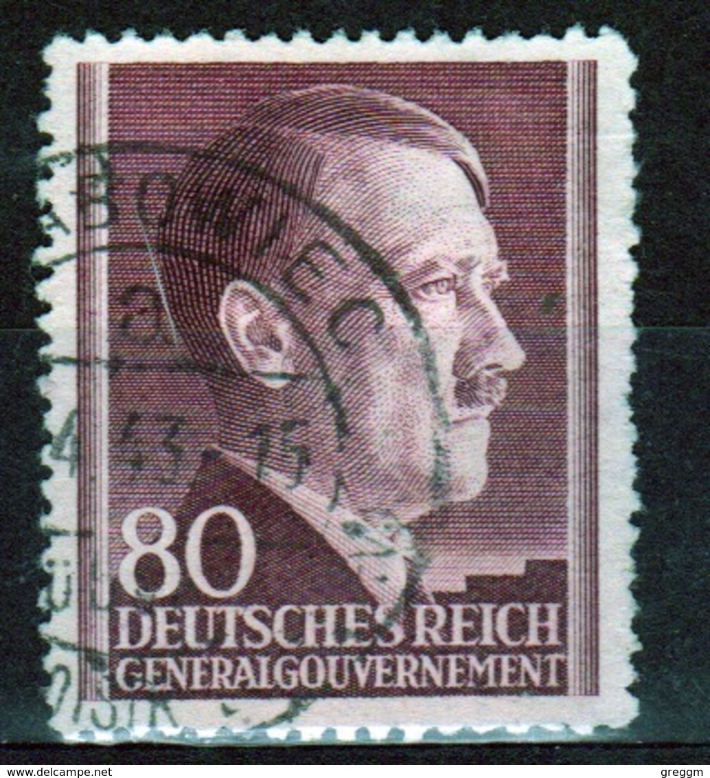 Poland German Occupation 80g Stamp Showing Adolf Hitler From 1941. - Gouvernement Général