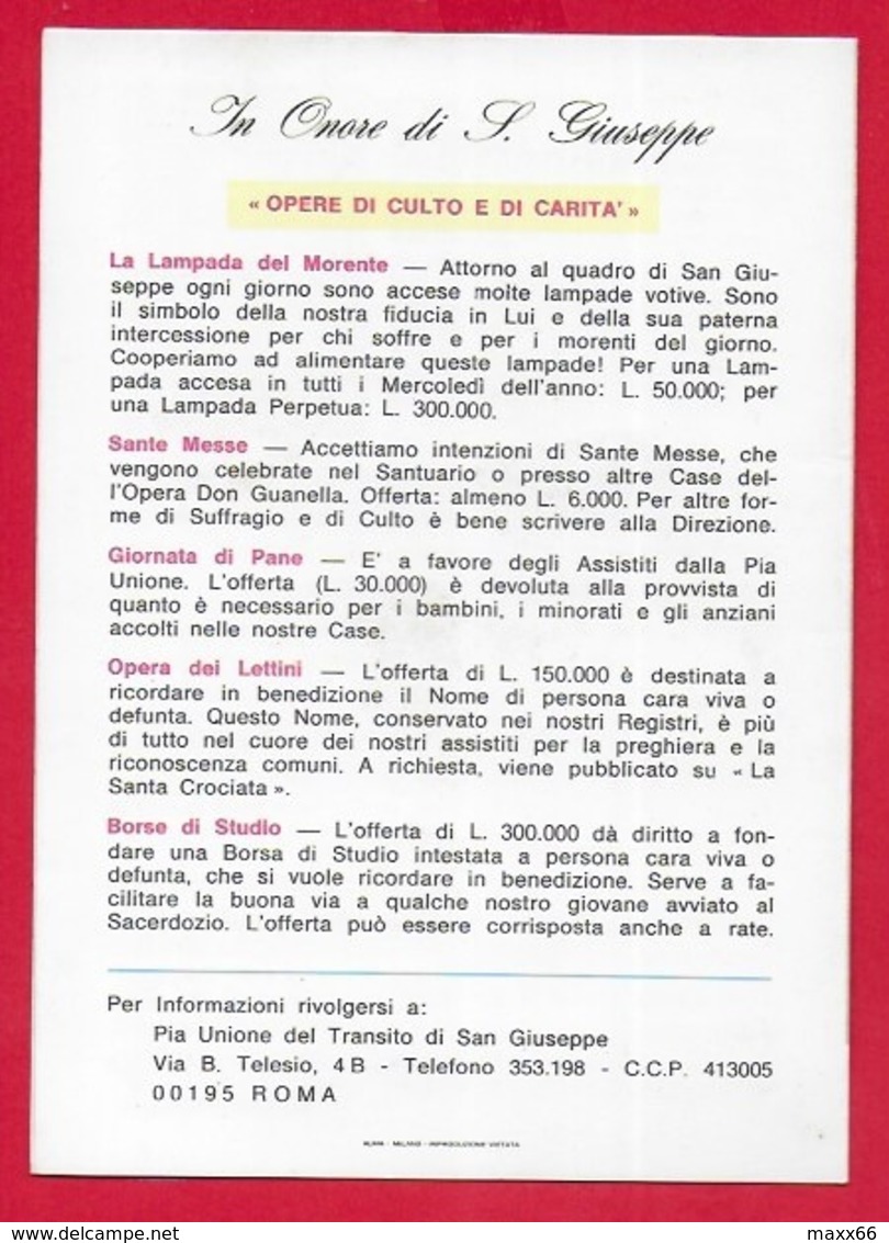 IMMAGINETTA SANTINO - Pia Unione Transito Di San Giuseppe - PIEGHEVOLE AUGURI ONOMASTICO - 10 X 15 - Religion & Esotericism