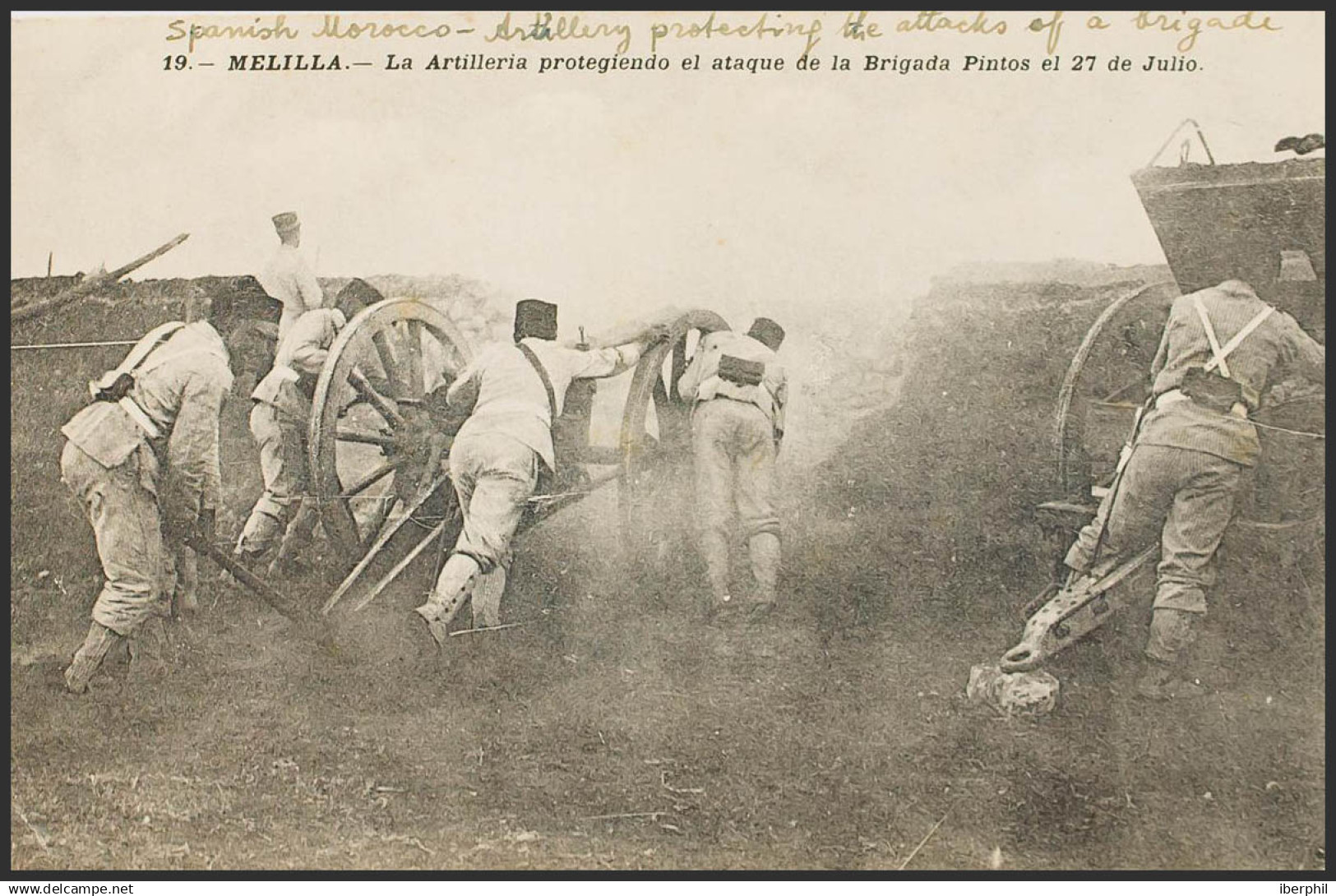 España. Correo / Franquicias Militares. (*). (1909ca). Tarjeta Postal Sin Circular De MELILLA. ARTILLERIA PROTEGIENDO EL - Military Service Stamp