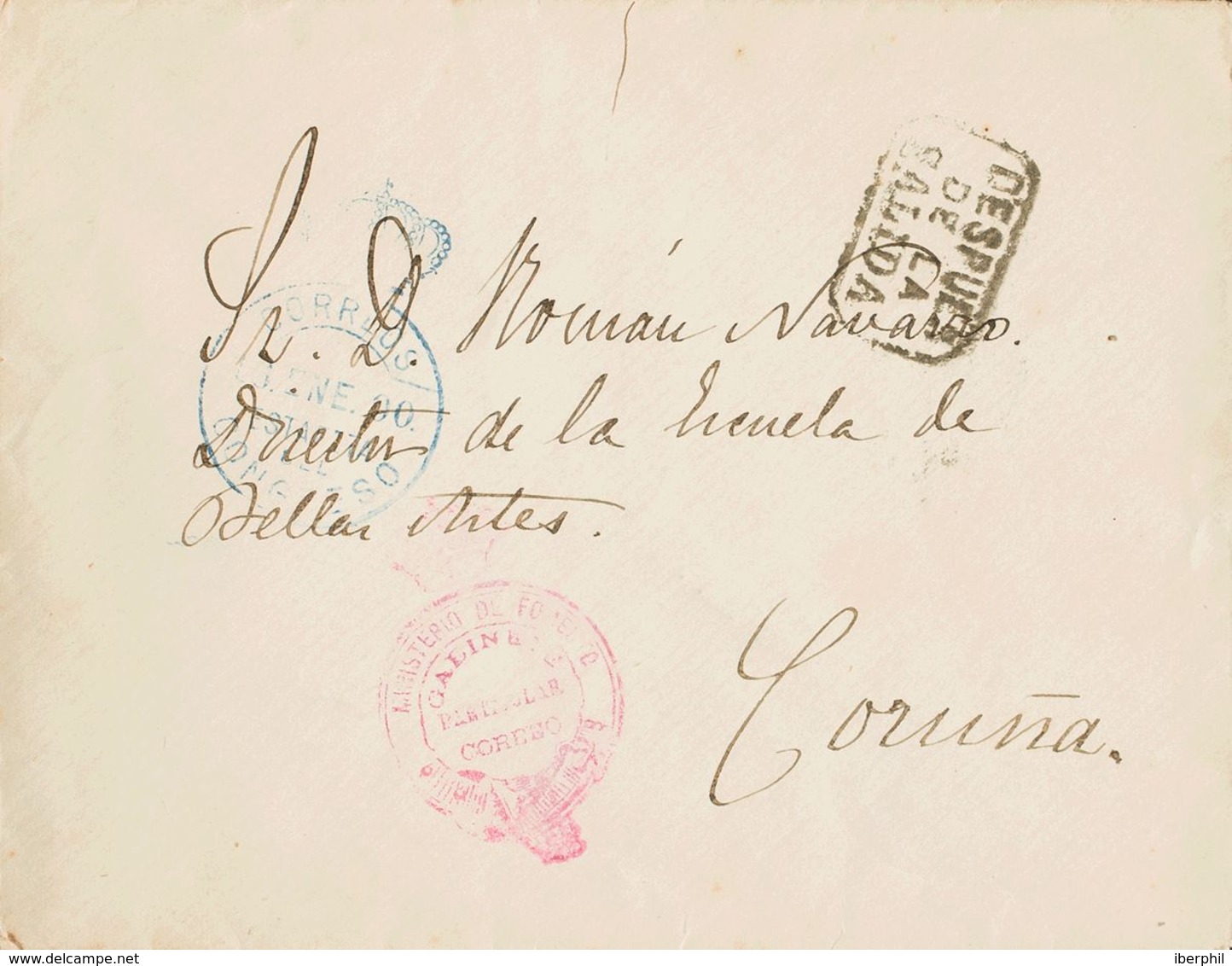 España. Correo / Franquicias Militares. Sobre . 1900. MADRID A LA CORUÑA. Marca De Franquicia MINISTERIO DE FOMENTO / GA - Military Service Stamp