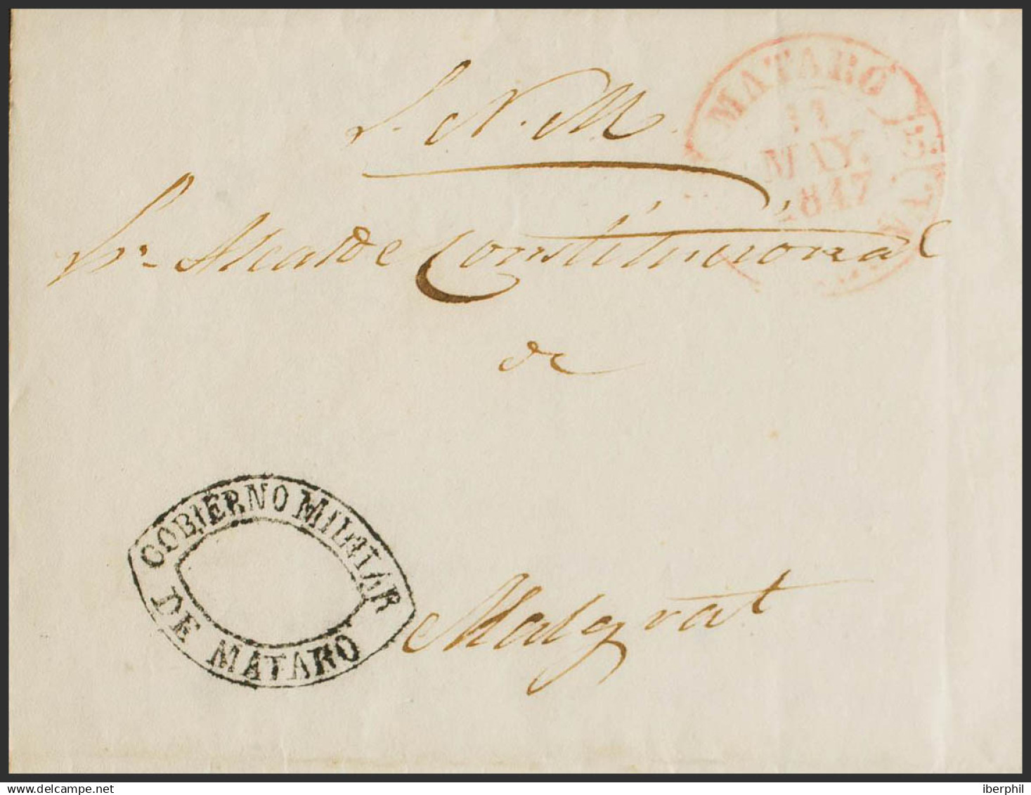 España. Correo / Franquicias Militares. Sobre . 1847. MATARO A MALGRAT. Marca De Franquicia GOBIERNO MILITAR / DE MATARO - Military Service Stamp