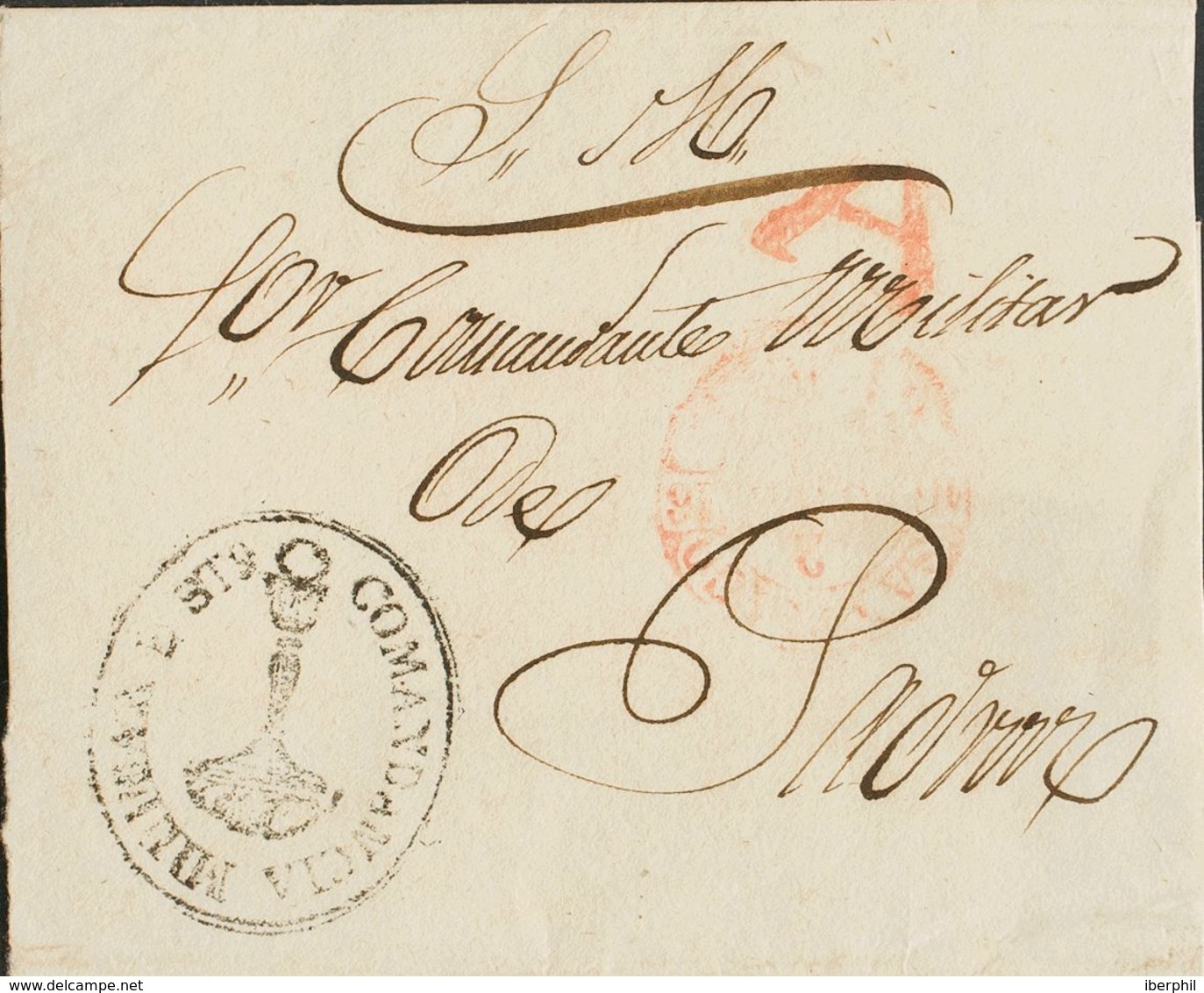 España. Correo / Franquicias Militares. Sobre . (1849ca). SANTIAGO DE COMPOSTELA A PADRON. Marca De Franquicia COMANDANC - Franquicia Militar