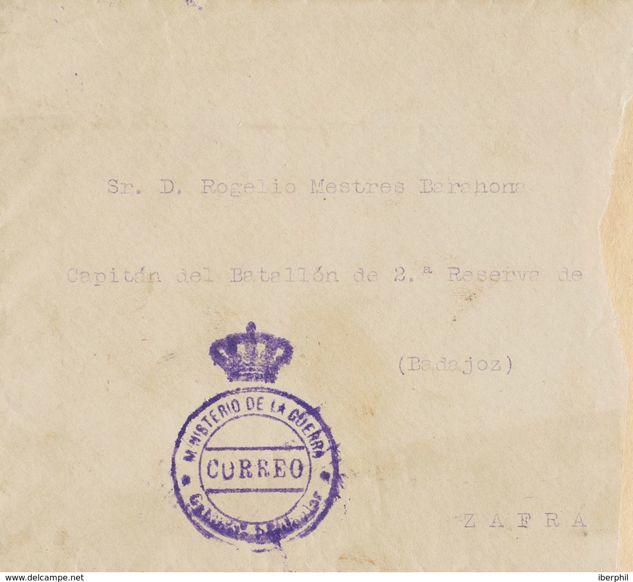 España. Correo / Franquicias Militares. Sobre . 1907. MADRID A ZAFRA. Marca De Franquicia MINISTERIO DE LA GUERRA / CORR - Franquicia Militar