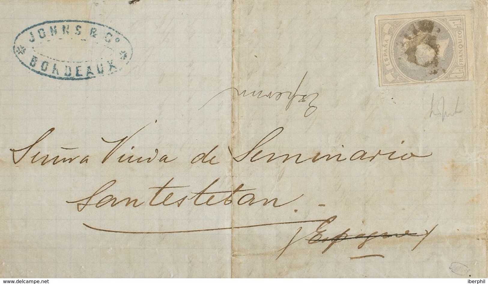 España. Correo Carlista. Sobre 158. 1875. 1 Real Violeta. BURDEOS (FRANCIA) A SANTISTEBAN, Carta Franqueada En Origen (c - Carlists