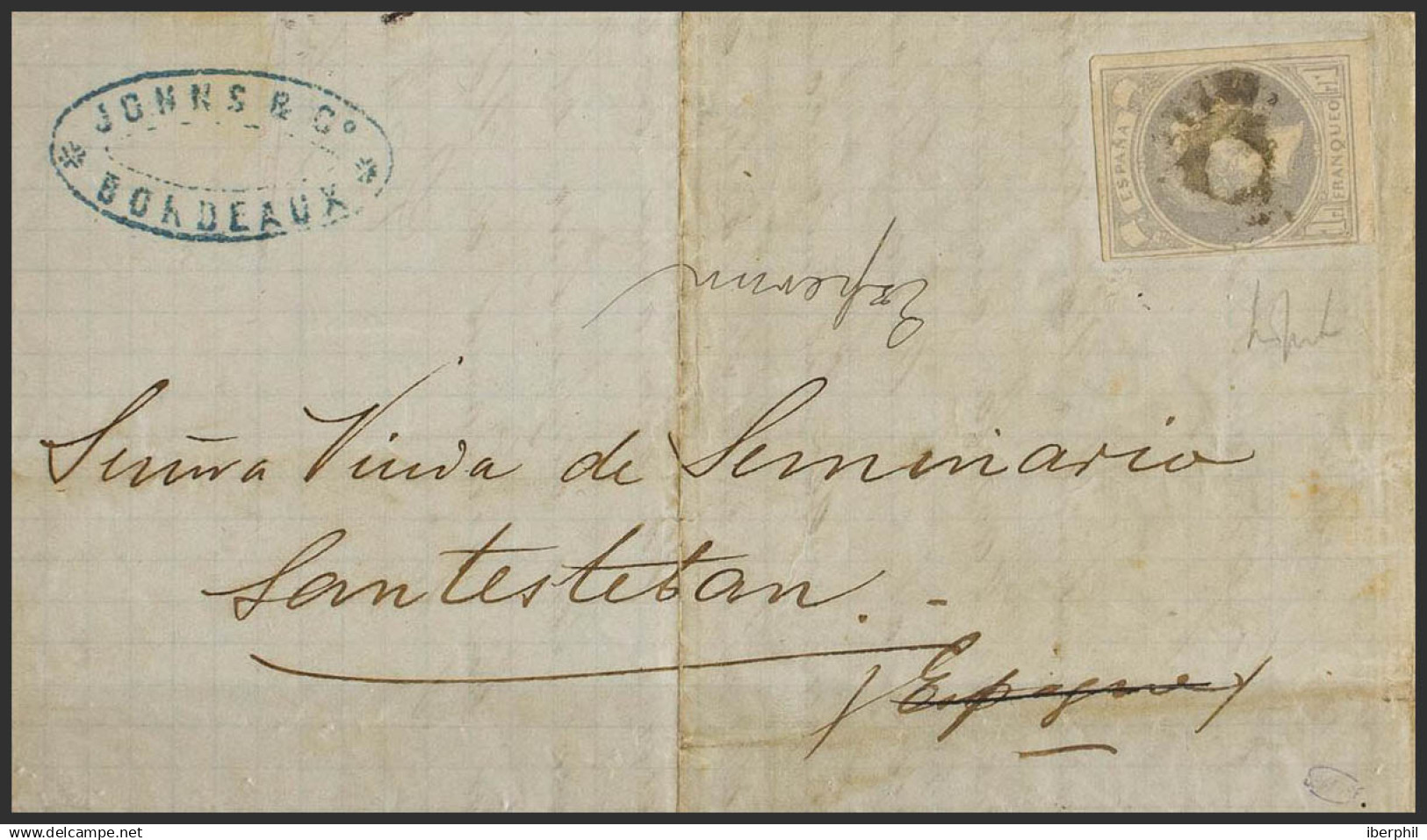 España. Correo Carlista. Sobre 158. 1875. 1 Real Violeta. BURDEOS (FRANCIA) A SANTISTEBAN, Carta Franqueada En Origen (c - Carlistes