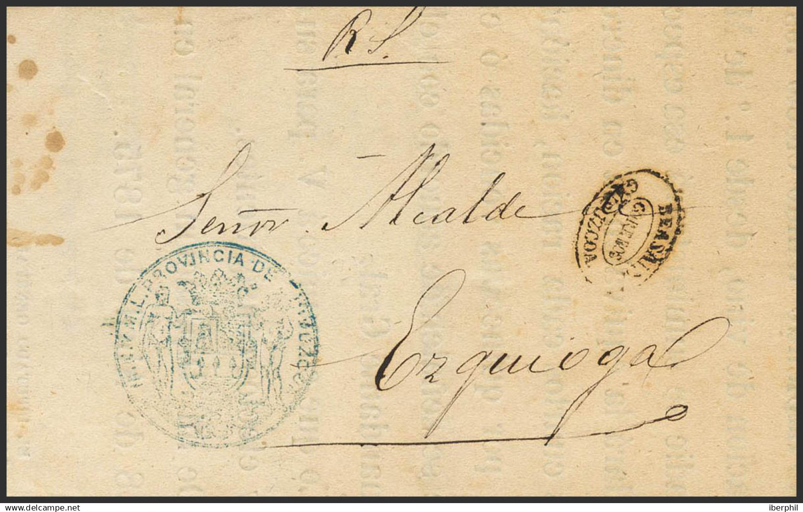 España. Correo Carlista. Sobre . 1875. Impreso De VILLAFRANCA (GUIPUZCOA) A EZQUIOGA. Marca De Franquicia De La Diputaci - Carlisti