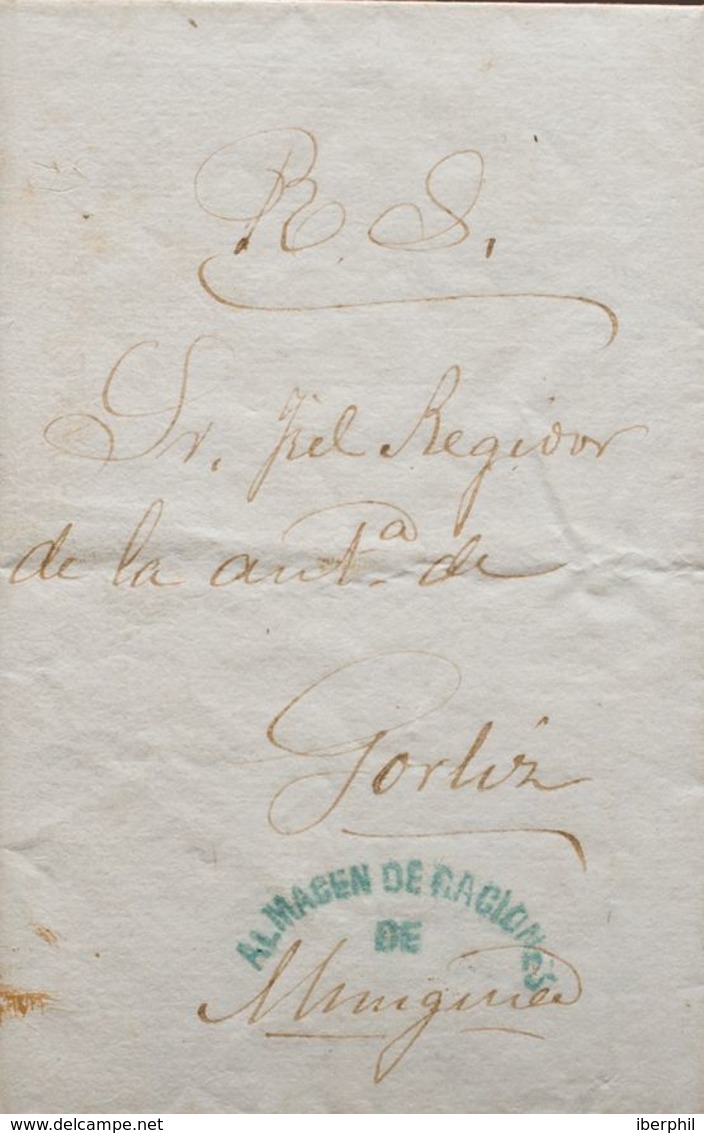 España. Correo Carlista. Sobre . 1875. Real Servicio De MUNGUIA (VIZCAYA) A GORLIZ. Marca ALMACEN DE RACIONES / DE "MUNG - Carlistes