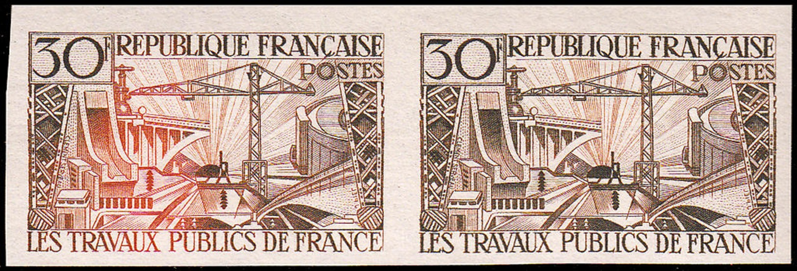 FRANCE   ** 1114 Paire D'essais En Bicolore: Travaux Publics, Pont Barrage - Autres & Non Classés