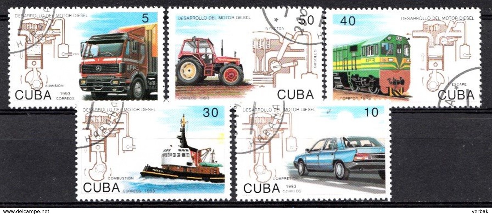 Kuba 1993 Mi.nr: 3649-3653 Arbeitsweise Der Dieselmotors  Oblitérés / Used / Gestempeld - Sonstige (Land)