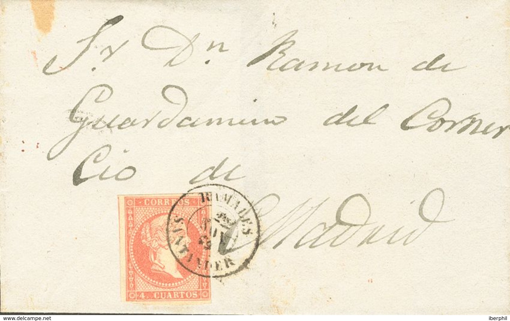 España. Cantabria. Historia Postal. Sobre 48. 1856. 4 Cuartos Rojo. RAMALES A MADRID. Matasello RAMALES / SANTANDER. MAG - Other & Unclassified