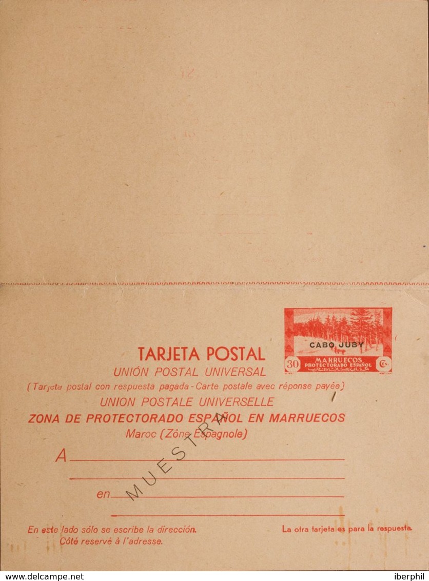 España. Cabo Juby. Entero Postal. (*)EP4M. 1935. 30 Cts + 30 Cts Rojo Sobre Tarjeta Entero Postal, De Ida Y Vuelta. MUES - Cabo Juby