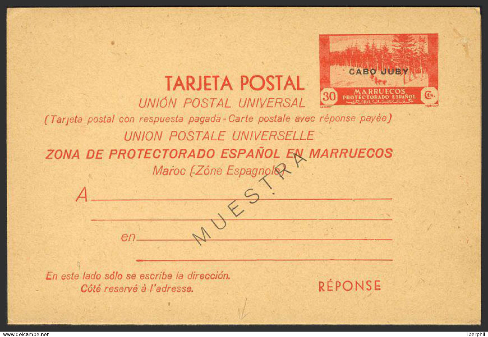 España. Cabo Juby. Entero Postal. Cabo Juby. Entero Postal. E.P. 4M. Ida Y Vuelta Y MUESTRA. - Cabo Juby