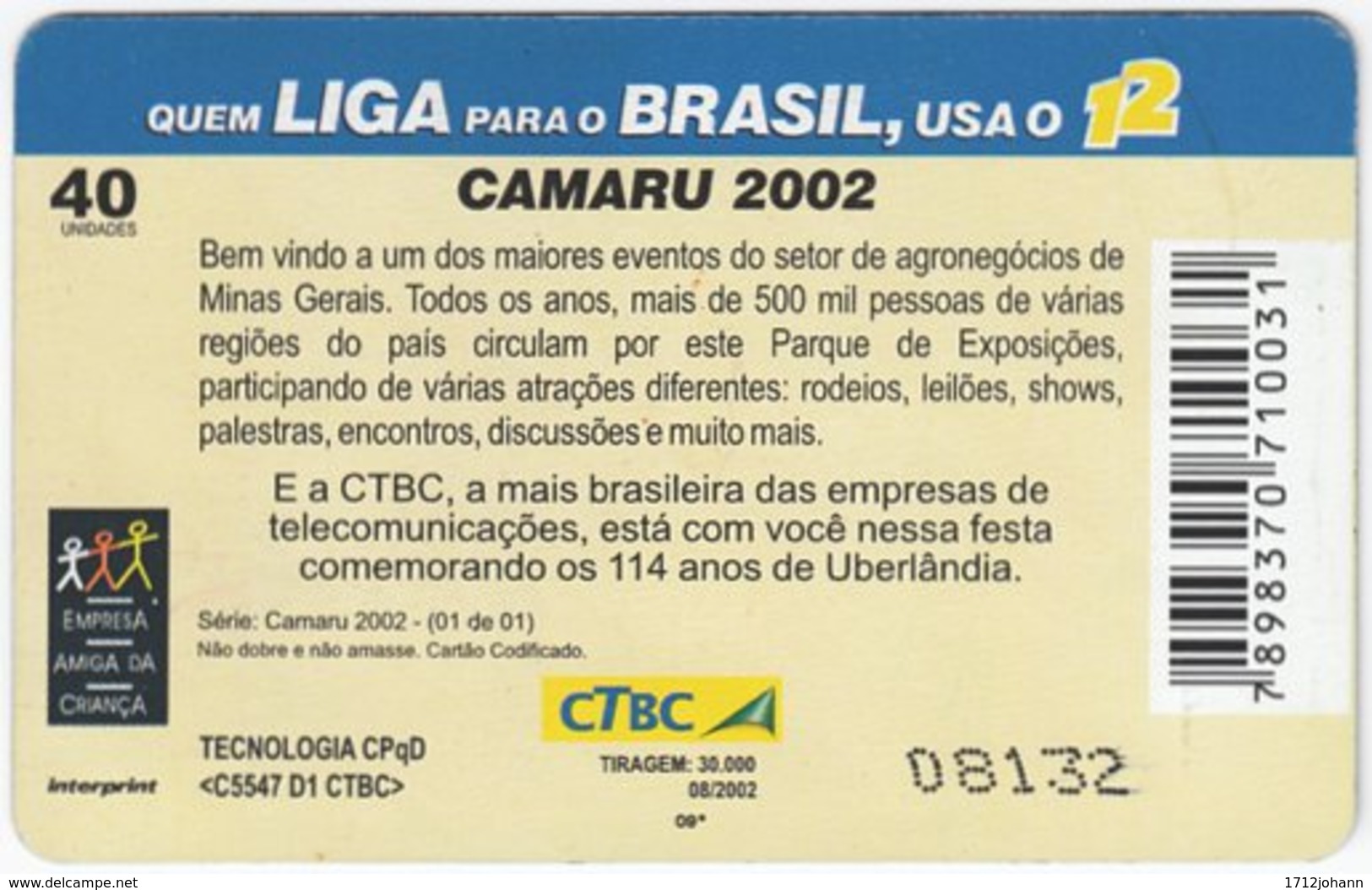 BRASIL K-013 Magnetic CTBC - Used - Brésil
