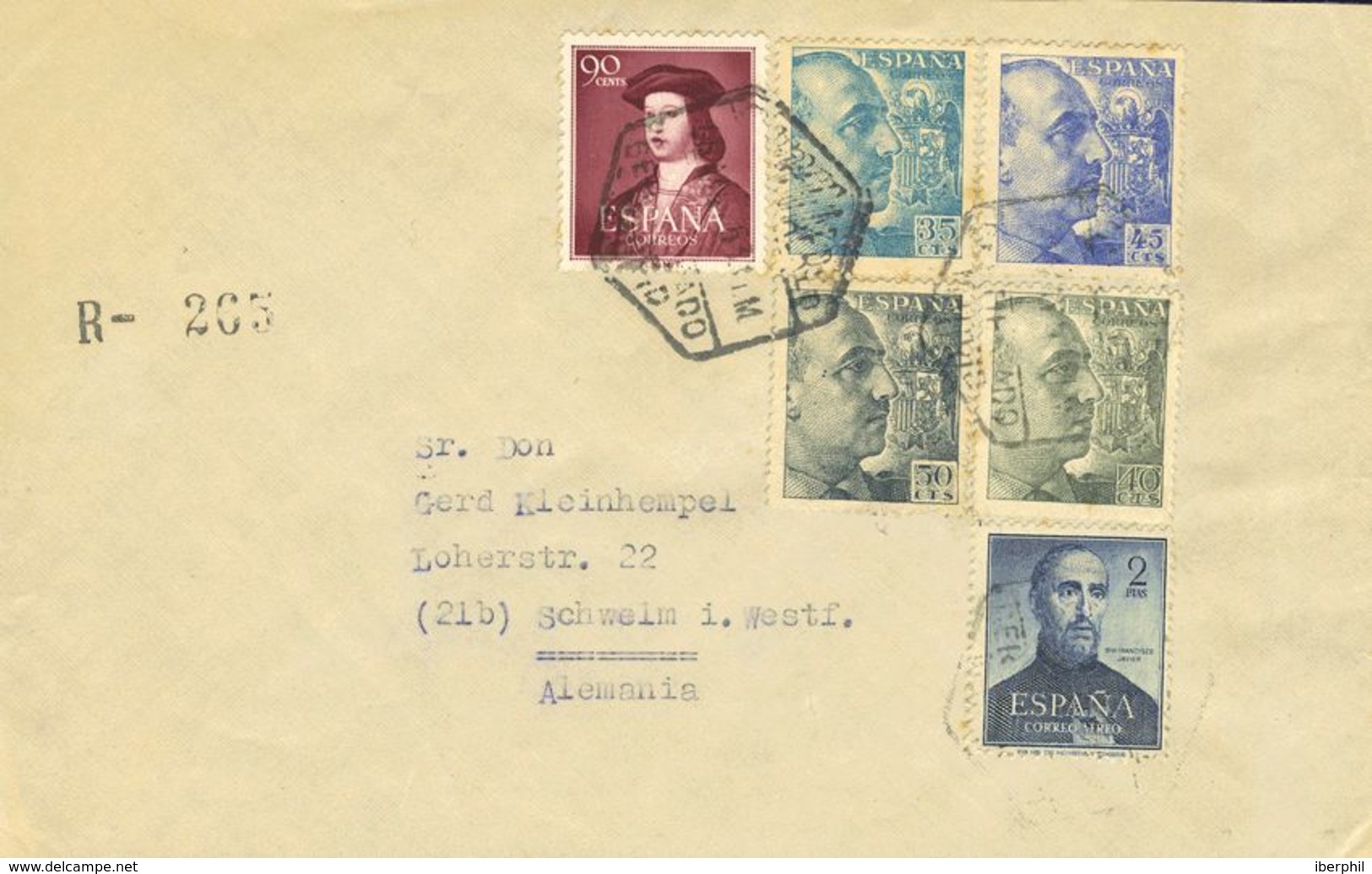 España. Sobre 1108, 1118. 1953. 2 Pts Azul, Acompañado De Diversos Valores. MADRID A ALEMANIA. "POR AVION" Al Dorso Lleg - Cartas & Documentos