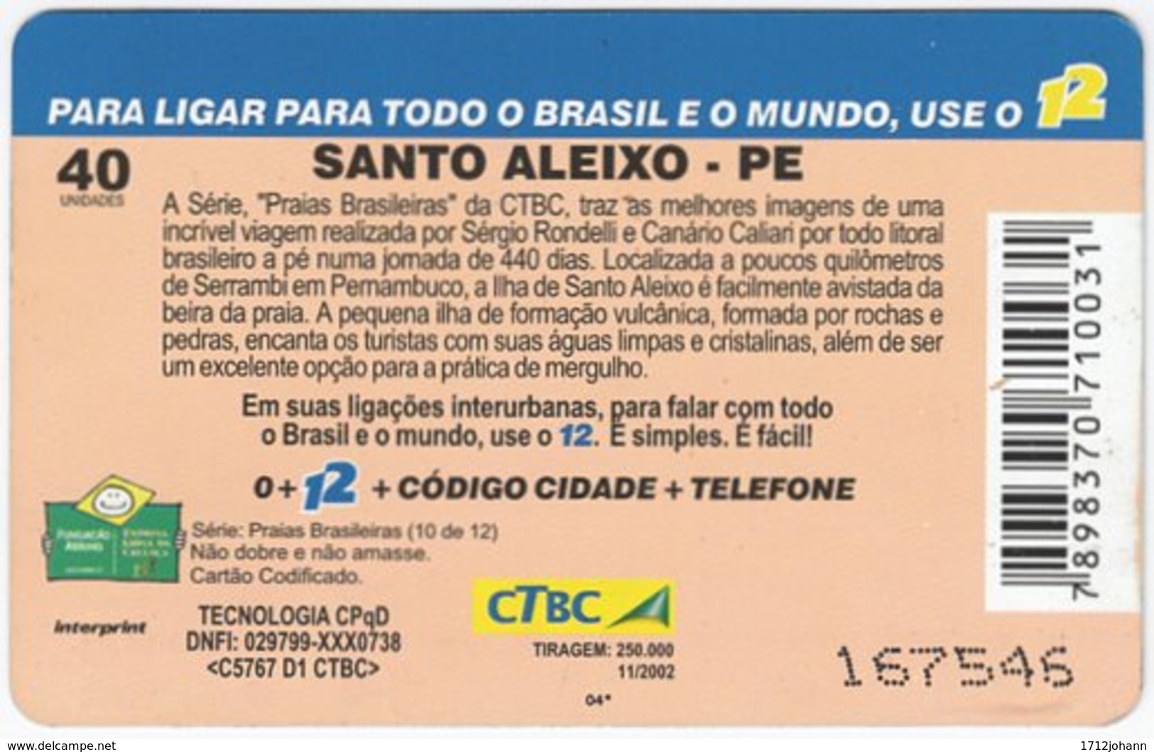 BRASIL K-037 Magnetic CTBC - Landscape, Coast - Used - Brésil