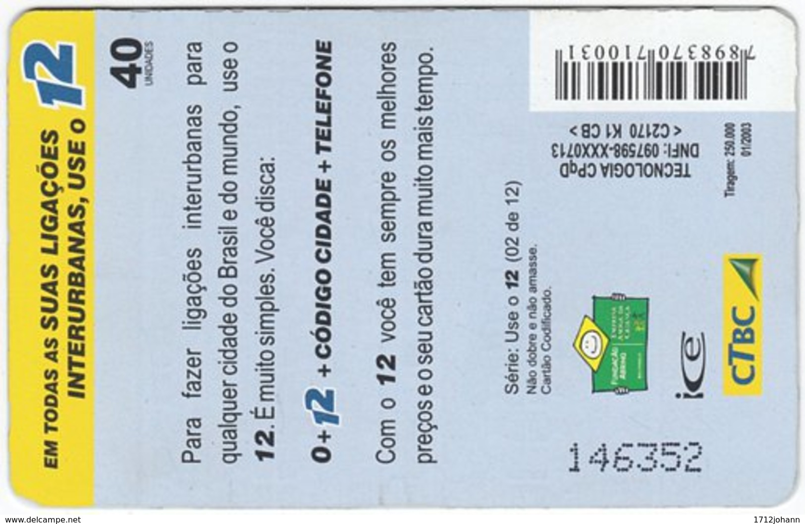 BRASIL K-050 Magnetic CTBC - Communication, Telephone - Used - Brésil