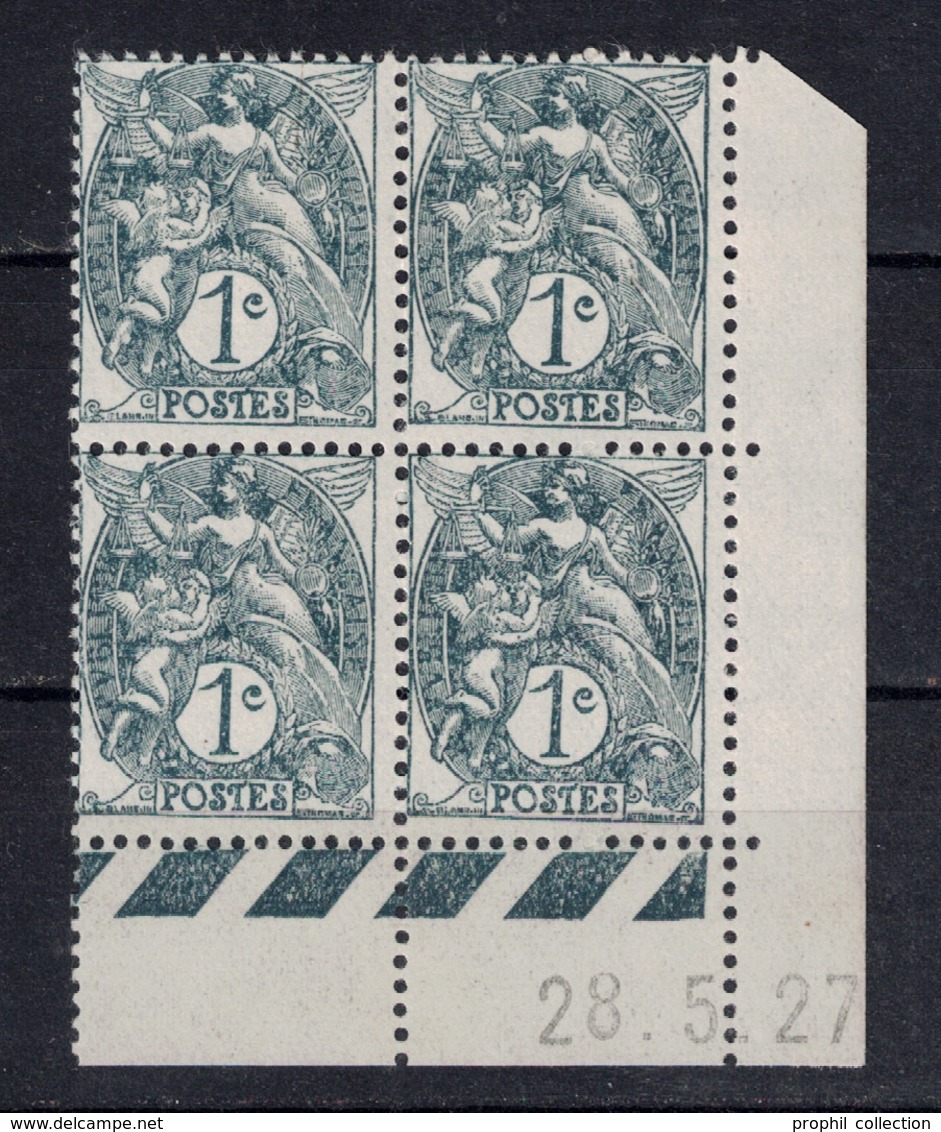 TIMBRE TYPE BLANC N° 107 En BLOC DE 4 TIMBRES NEUFS ** Avec COIN DATÉ Du 28.5.27 (1927) - 1900-29 Blanc