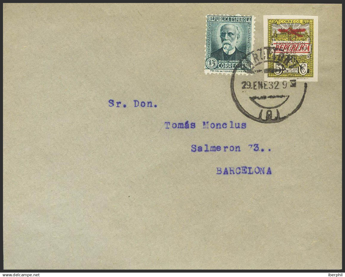 España. Ayuntamiento De Barcelona. Sobre NE9/16. 1932. Serie Completa NO EMITIDA Circulada Sobre Ocho Cartas Filatélicas - Barcelona