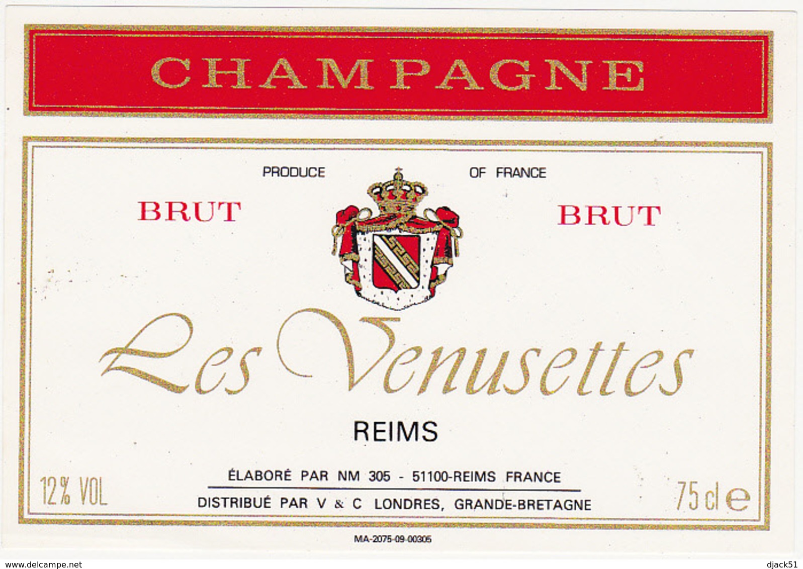 Etiquette Champagne BRUT Les Venusettes - Reims (51) / 75 Cl - Champagne