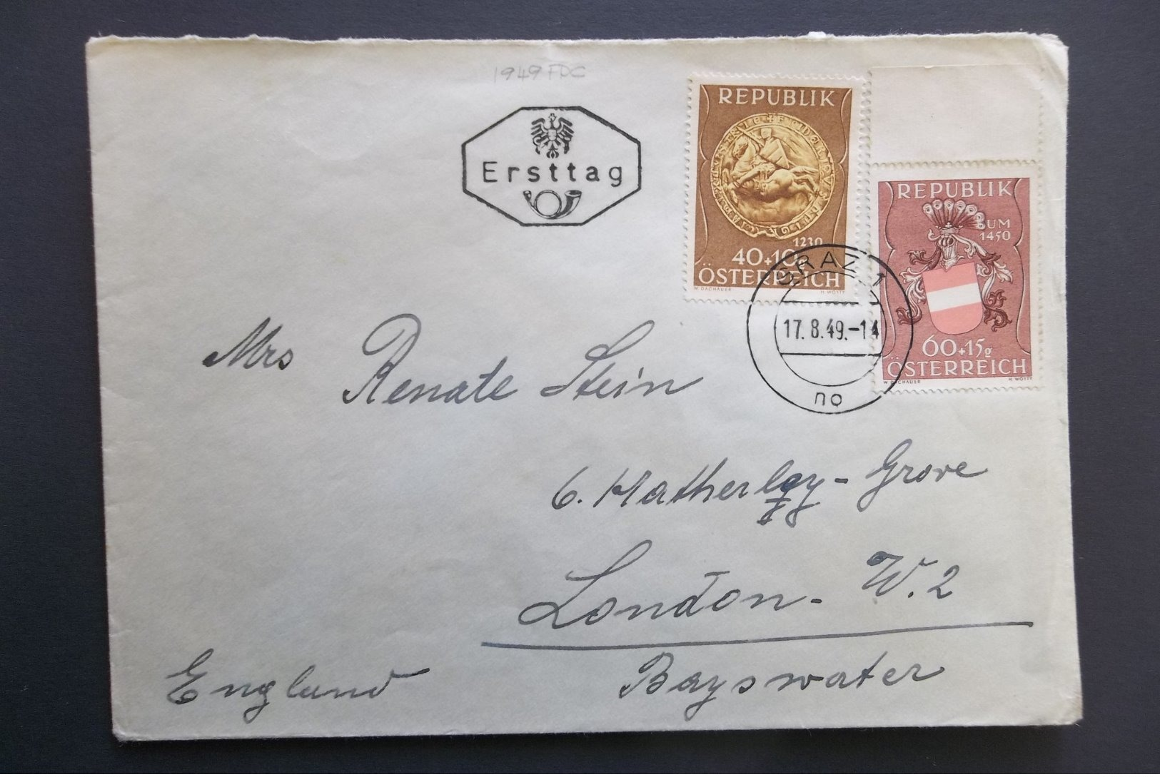 Osterreich: 1949 FDC To London, England (#DV4) - Lettres & Documents