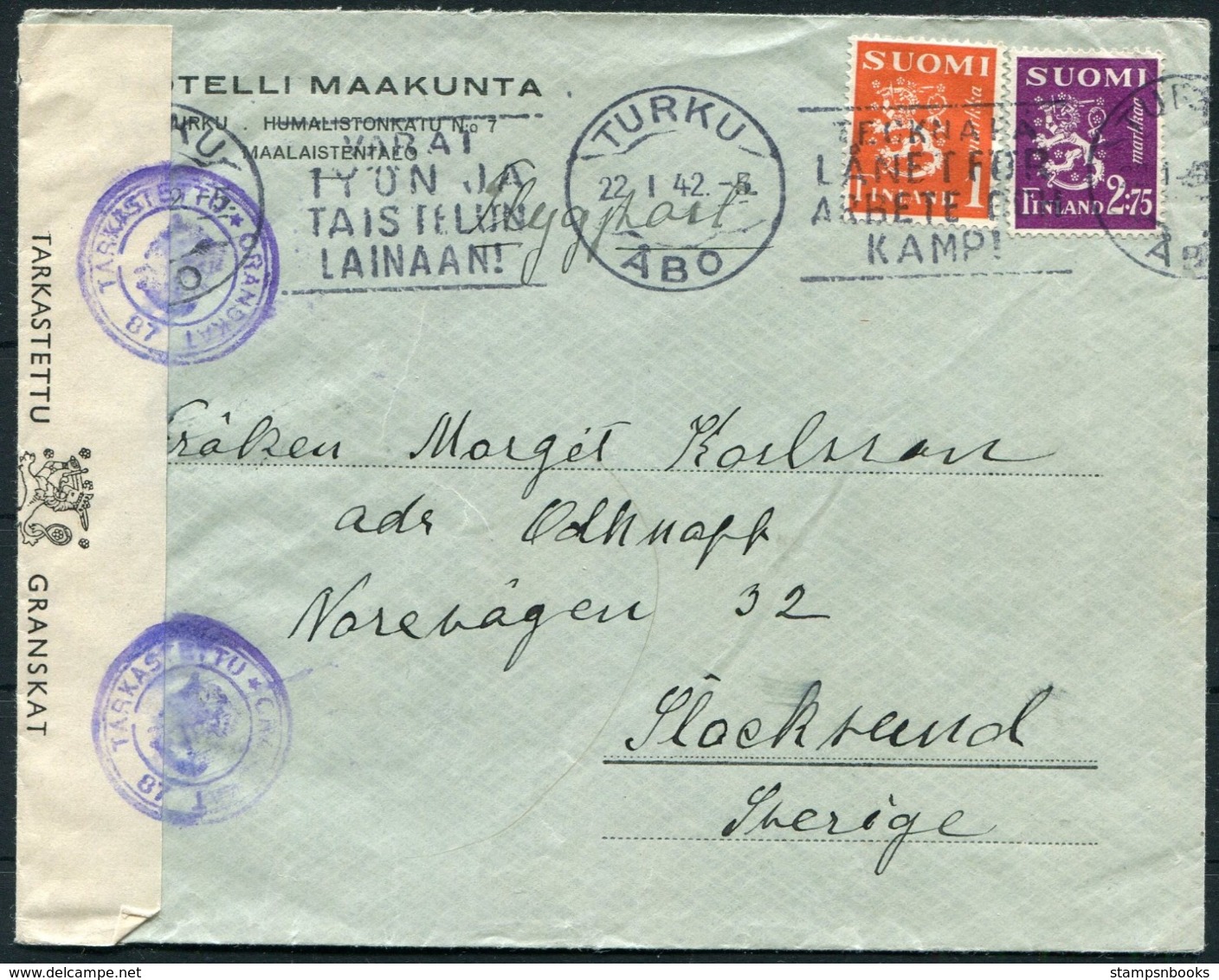 1942 Finland Turku Censor Cover - Sweden - Covers & Documents