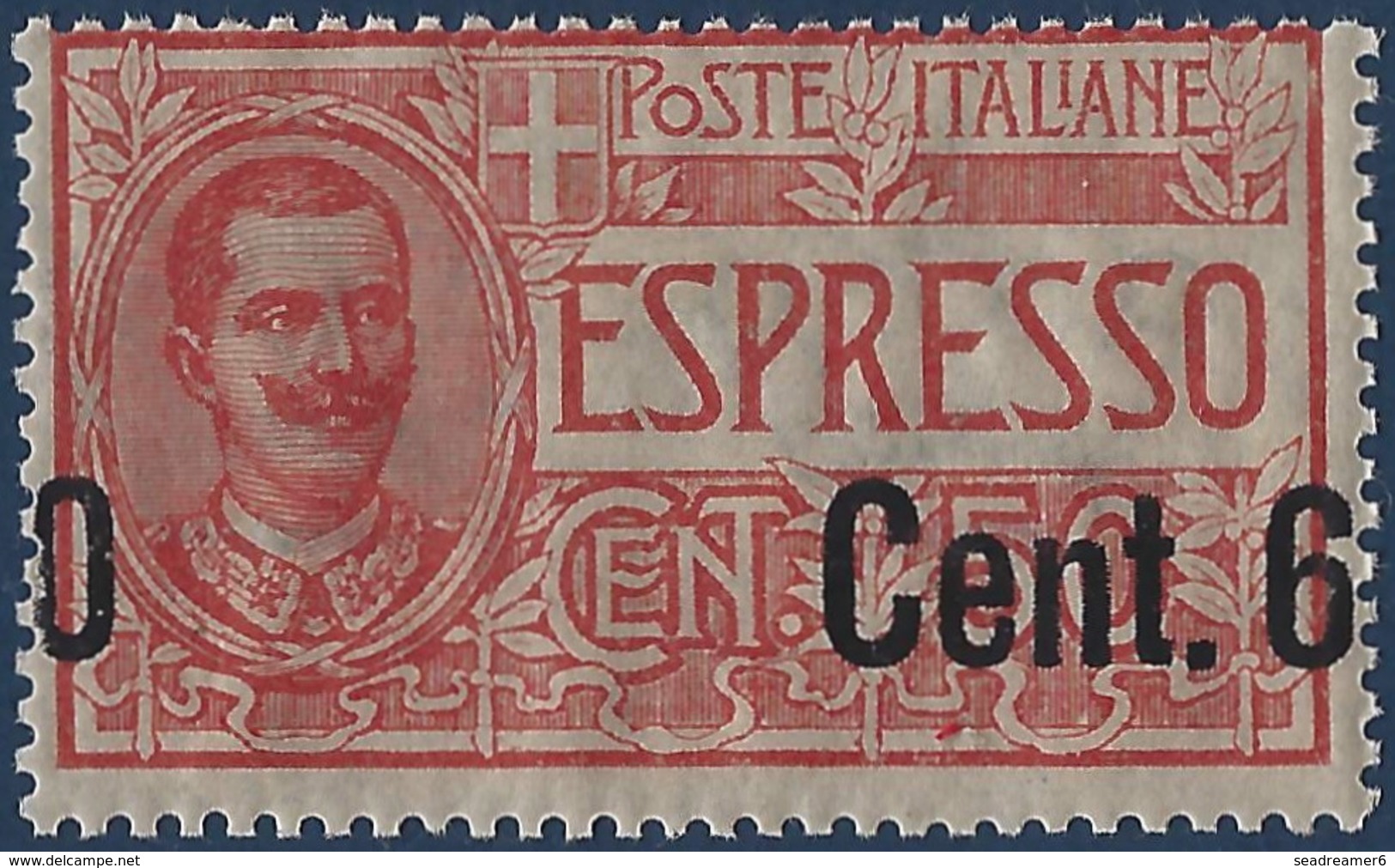 Italie Poste Express N°8** 60c Sur 50c Rouge Variété Surcharge Completement à Cheval RR Signé Calves - Posta Espresso