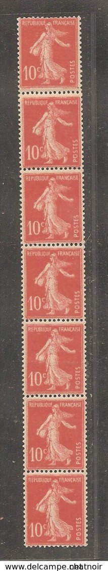 10c Semeuse De Roulette   6 + 1 Timbre Du Haut Rabouté  Pour Continuation De La Roulette - Coil Stamps