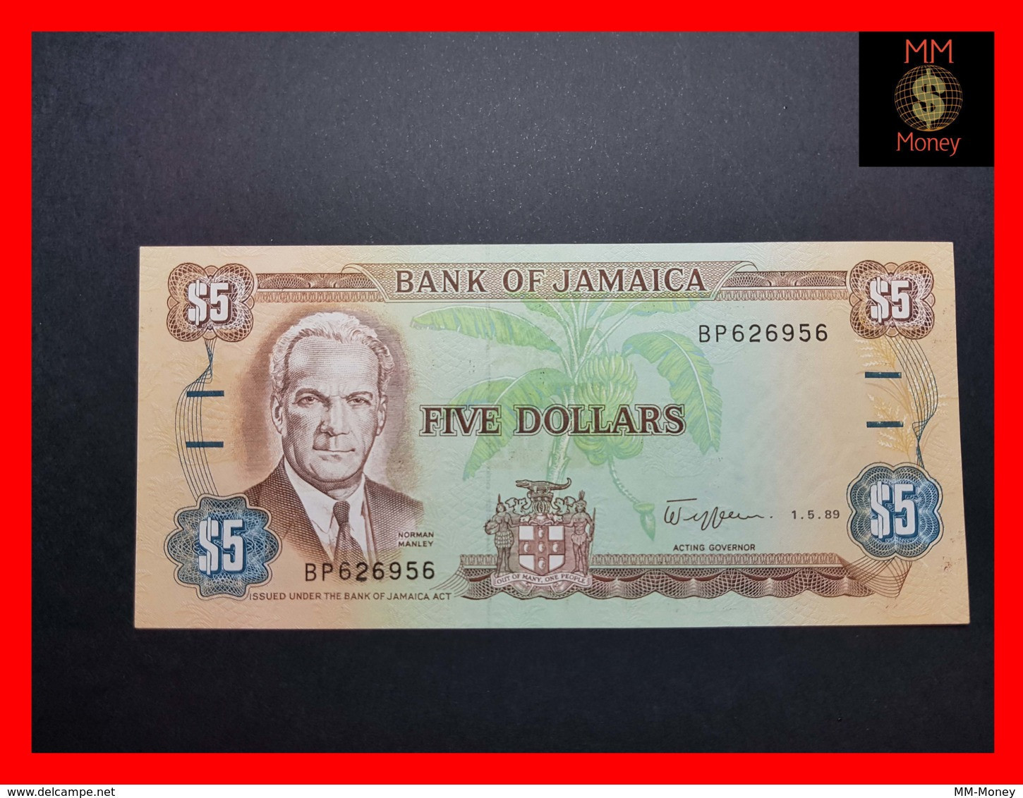 JAMAICA 5 Dollars  1.5.1989  P. 70 C  UNC - - Giamaica