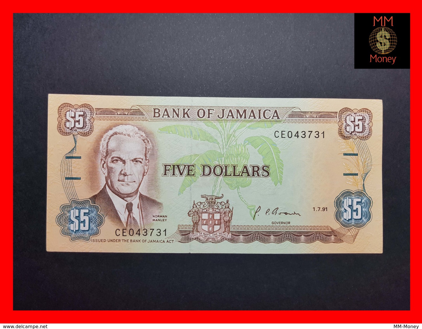 JAMAICA 5 Dollars  1.7.1991  P. 70 D  AU \ UNC - Giamaica