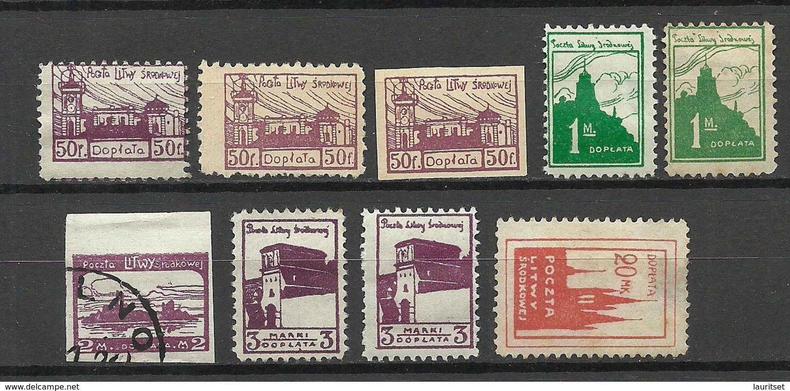 Mittellitauen Central Lithuania 1921 Portomarken Postage Due Lot, Mint & Used, Incl. Paper Types NB! - Lituanie