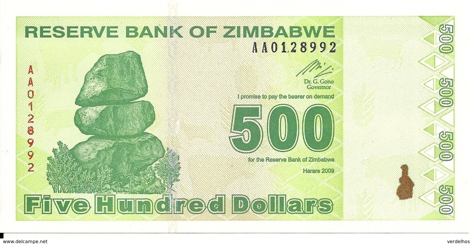 ZIMBABWE 500 DOLLARS 2009 UNC P 98 - Zimbabwe