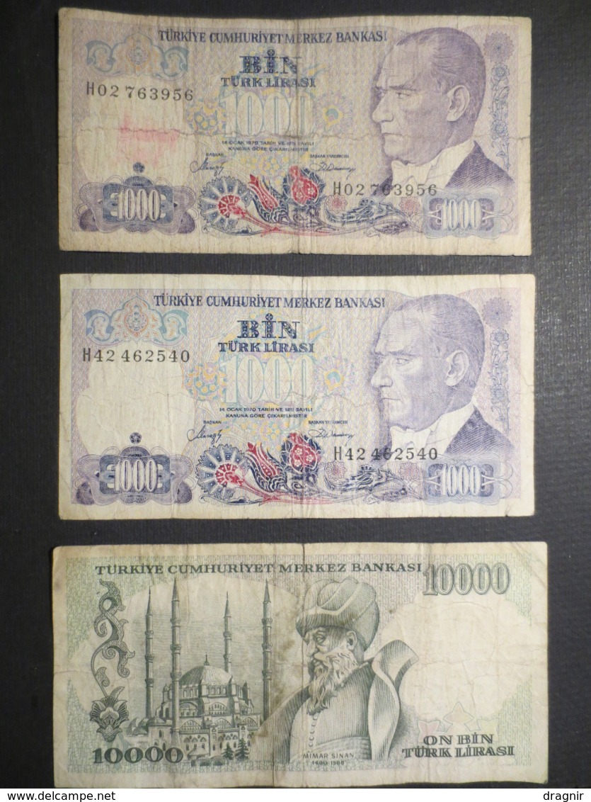 Billets - Turquie - Lot De 3 Billets 1000 Et 10000 Bankasi - - Turchia