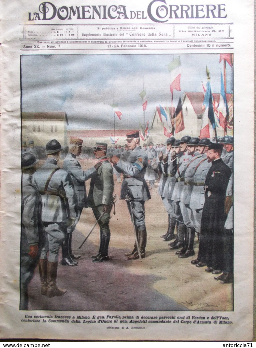 La Domenica Del Corriere 17 Febbraio 1918 WW1 Viale Salomone Val Bella Pianeti - War 1914-18