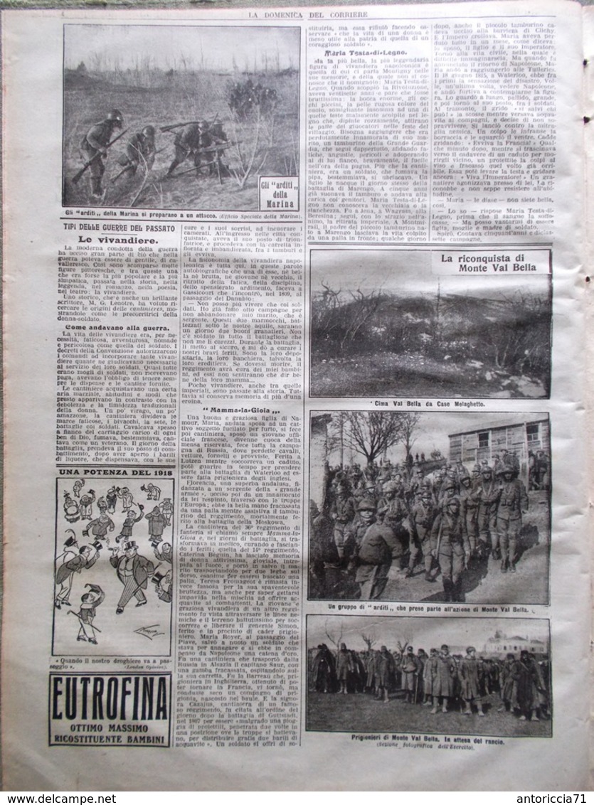 La Domenica Del Corriere 17 Febbraio 1918 WW1 Viale Salomone Val Bella Pianeti - War 1914-18