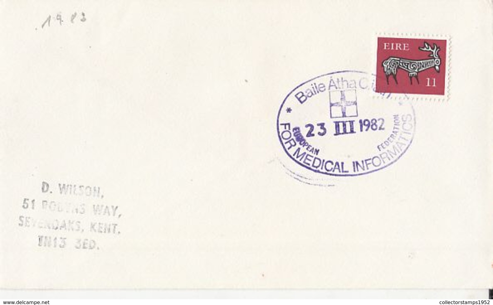 83577- BAILE ATHA CLIATH MEDICAL INFORMATICS SPECIAL POSTMARK ON COVER, DEER STAMP, 1982, IRELAND - Lettres & Documents