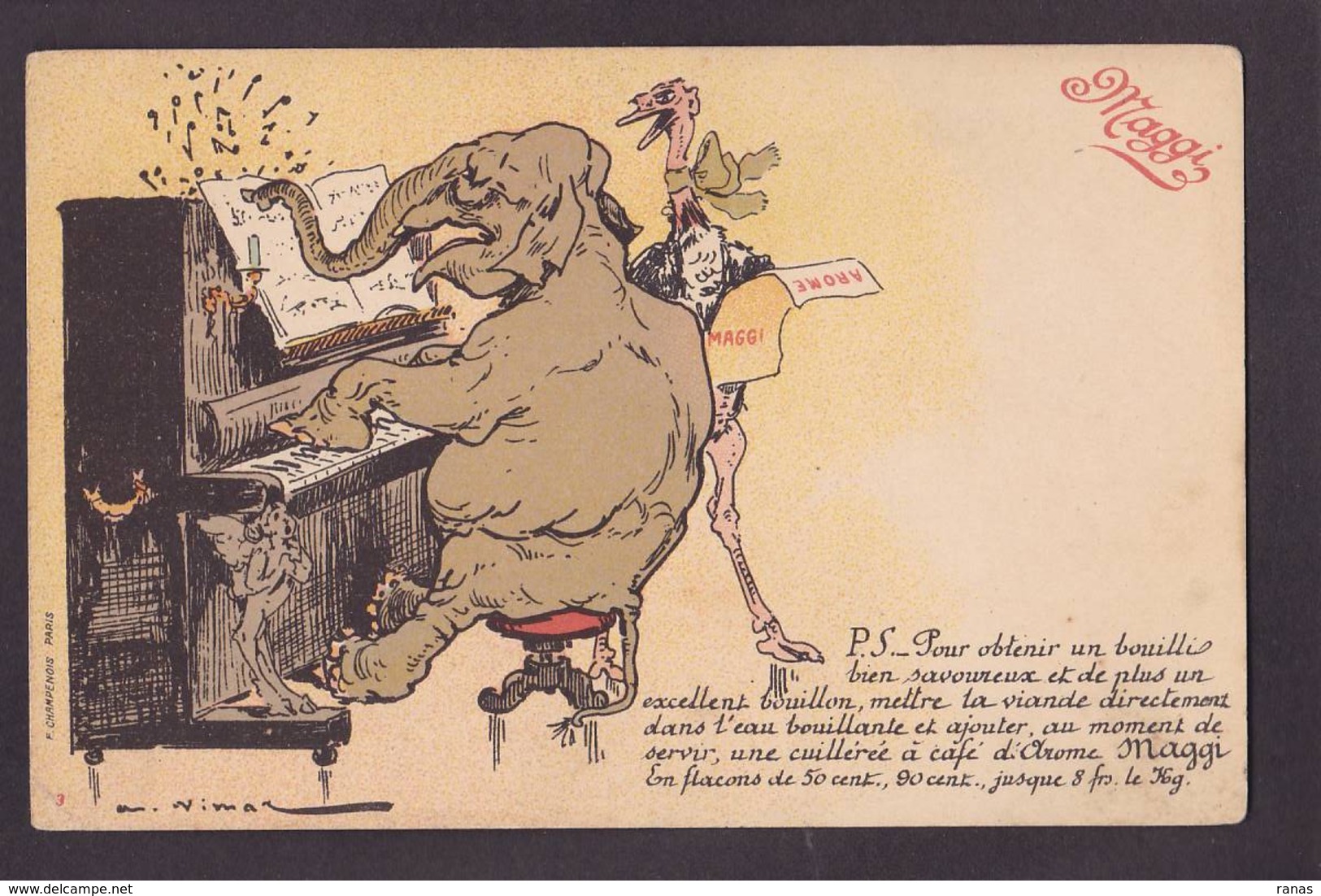 CPA éléphant Publicité Publicitaire Réclame écrite Maggi Piano Position Humaine VIMAR - Elefanten