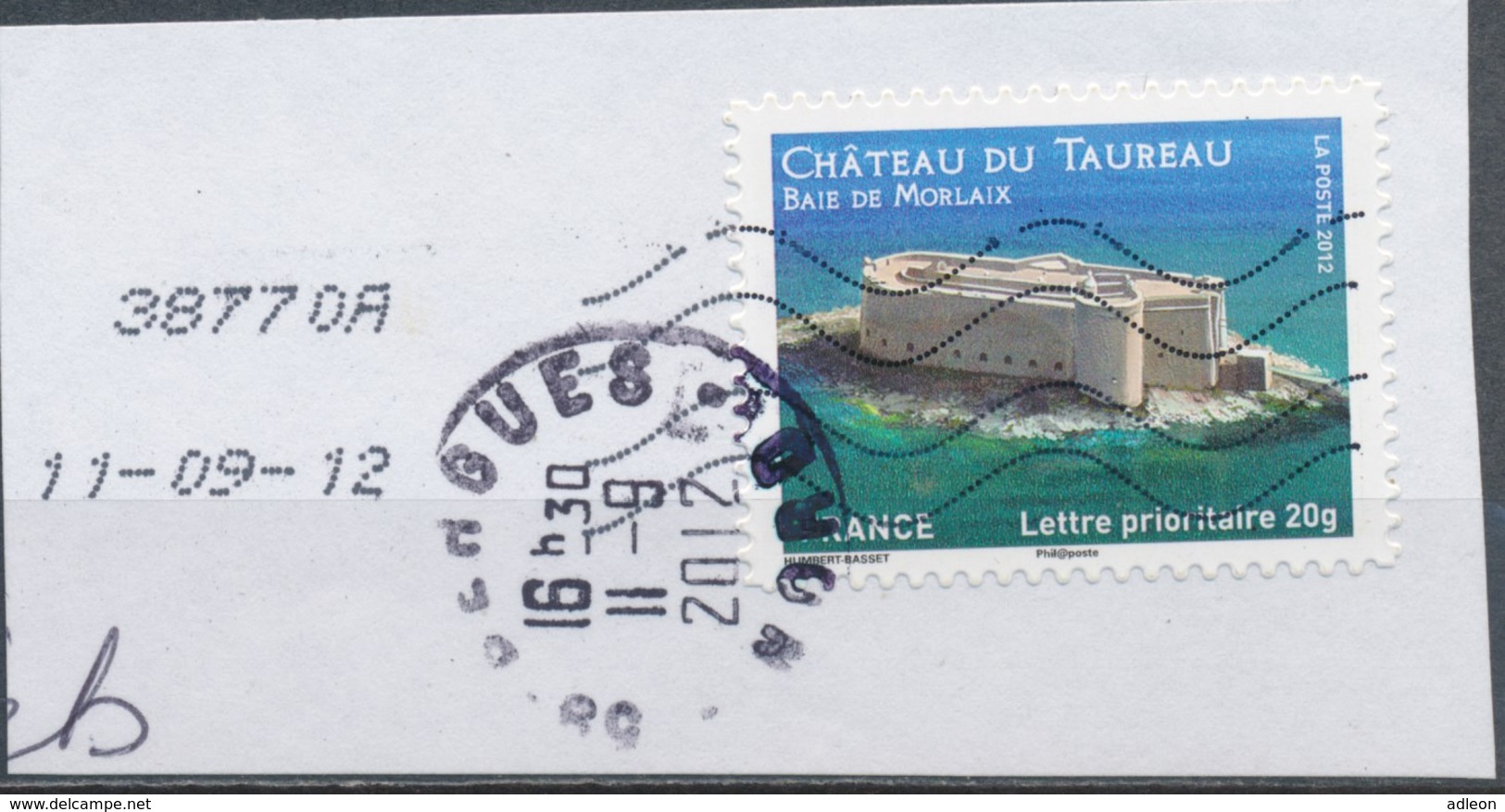 France - Châteaux Et Demeures (Morlaix) YT A725 Obl. Cachet Rond Manuel Et Empreinte Toshiba Sur Fragment - Usati