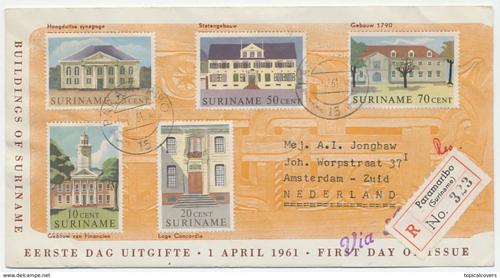 Registered Cover / Postmark Suriname 1961 Buildings Of Suriname - Andere & Zonder Classificatie