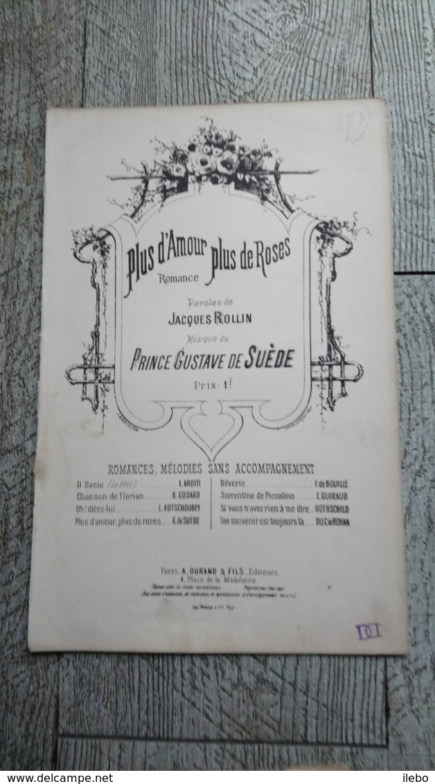 Partition Ancienne Plus D'amour Plus De Roses Paroles De Rollin Musique Du Prince Gustave De Suède - Partituren