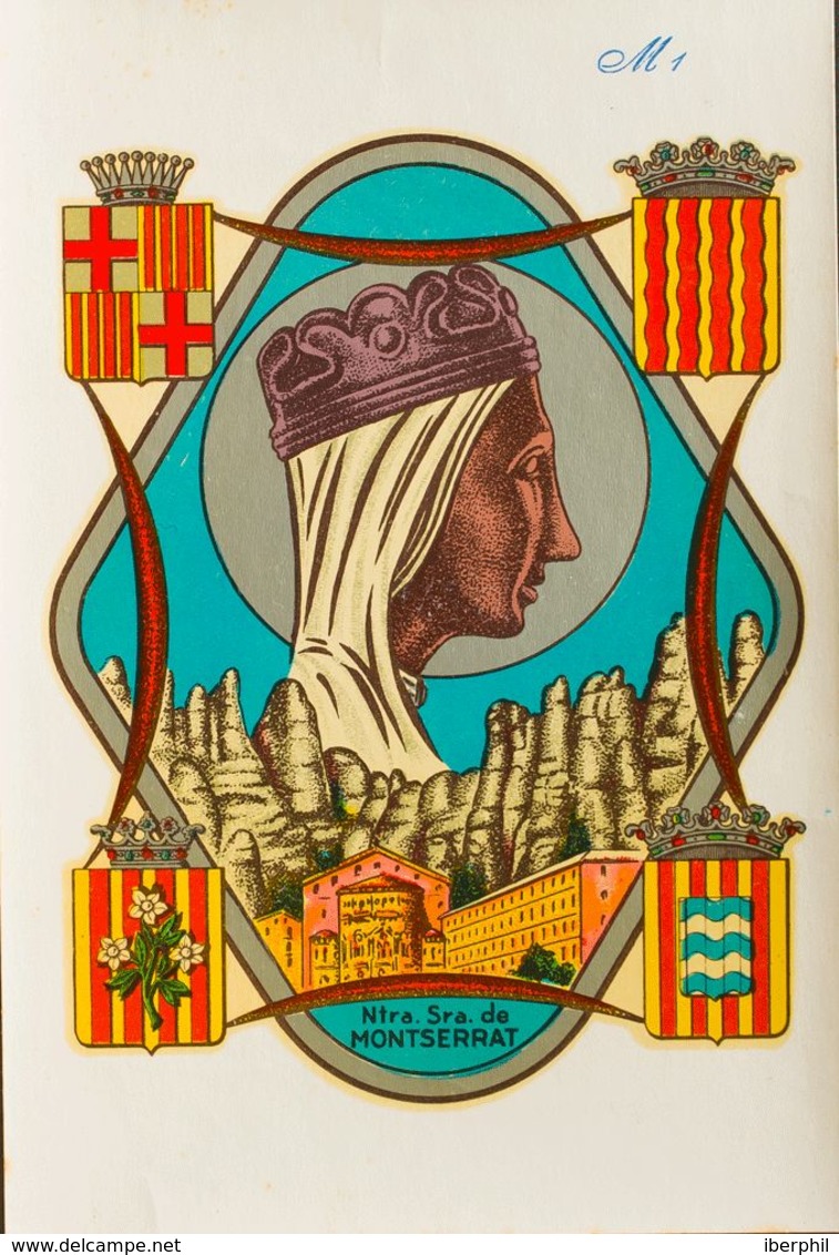 España. República Española. (*)648P. (1940ca). Preciosa Calcomanía De La Virgen De Montserrat (idéntico Busto Que Aparec - Storia Postale