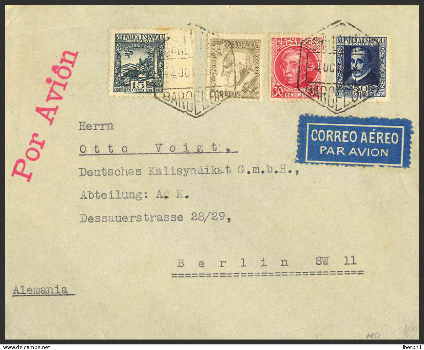 España. República Española Correo Aéreo. República Española Correo Aéreo. EXCEPCIONAL FRANQUEO. - Storia Postale