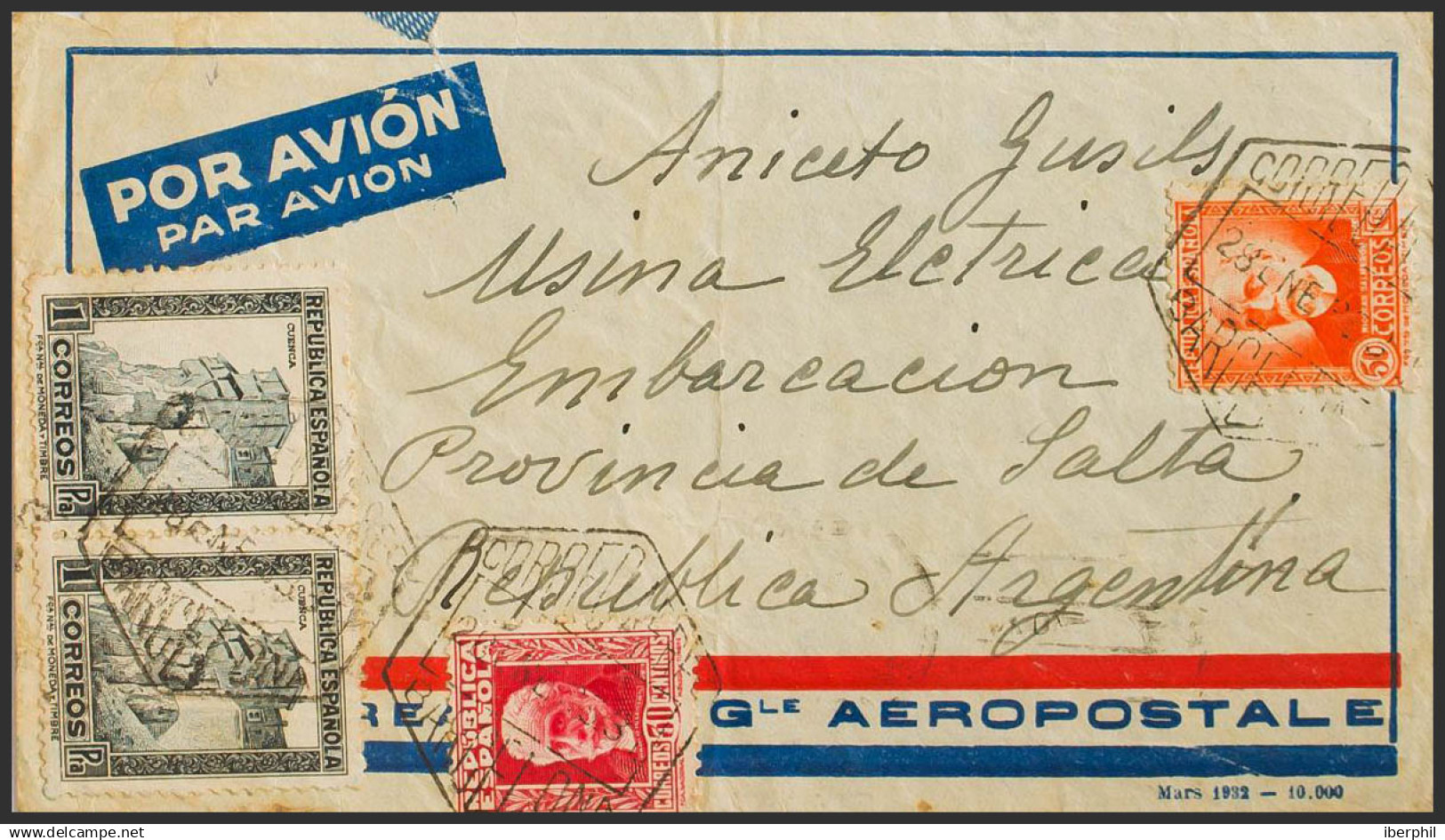 España. República Española Correo Aéreo. Sobre 669, 671, 673(2). 1933. 30 Cts Carmín, 50 Cts Naranja Y 1 Pts Pizarra, Pa - Brieven En Documenten